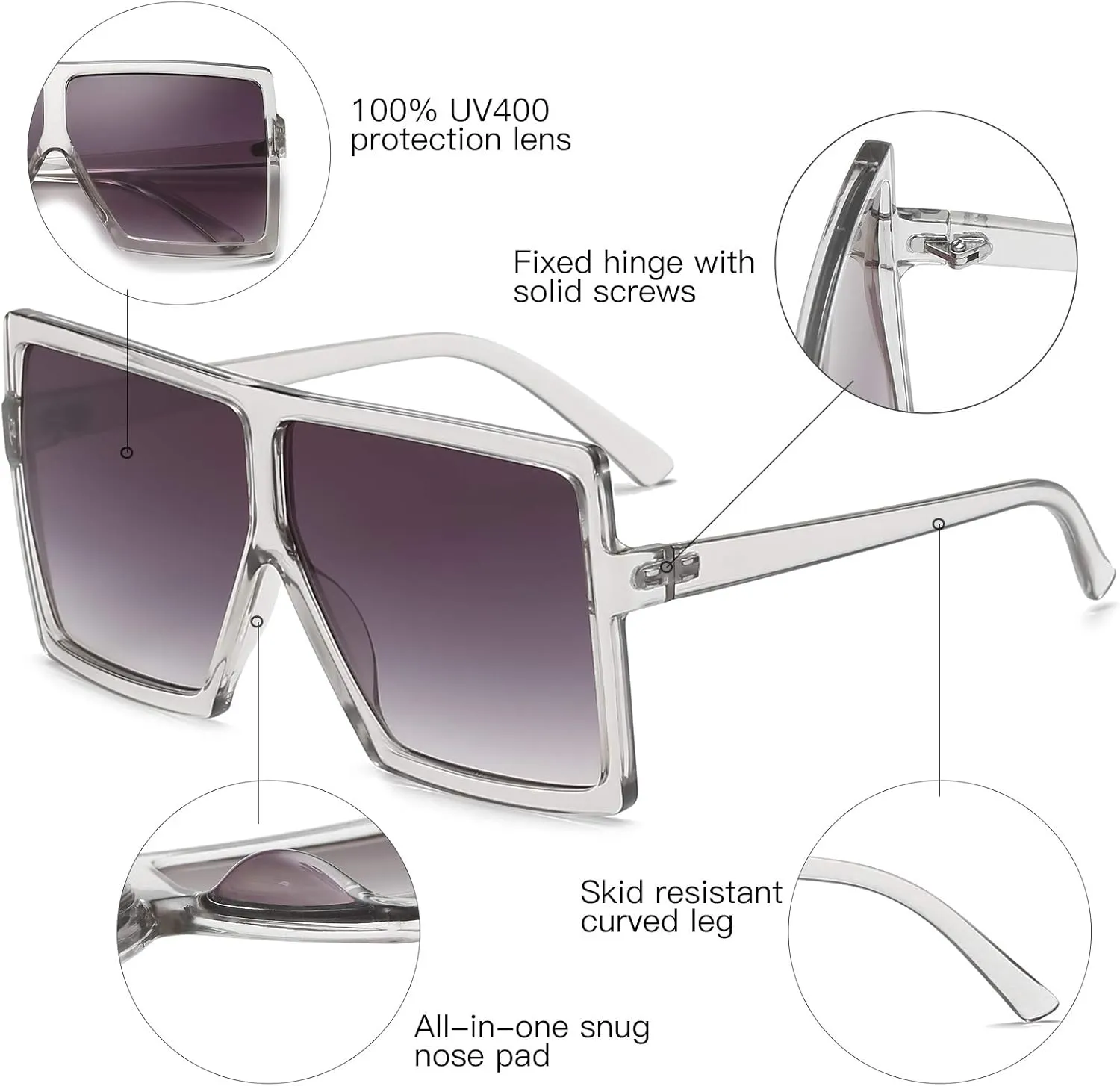 GRFISIA Square Oversized Sunglasses for Women Men Flat Top Fashion Shades