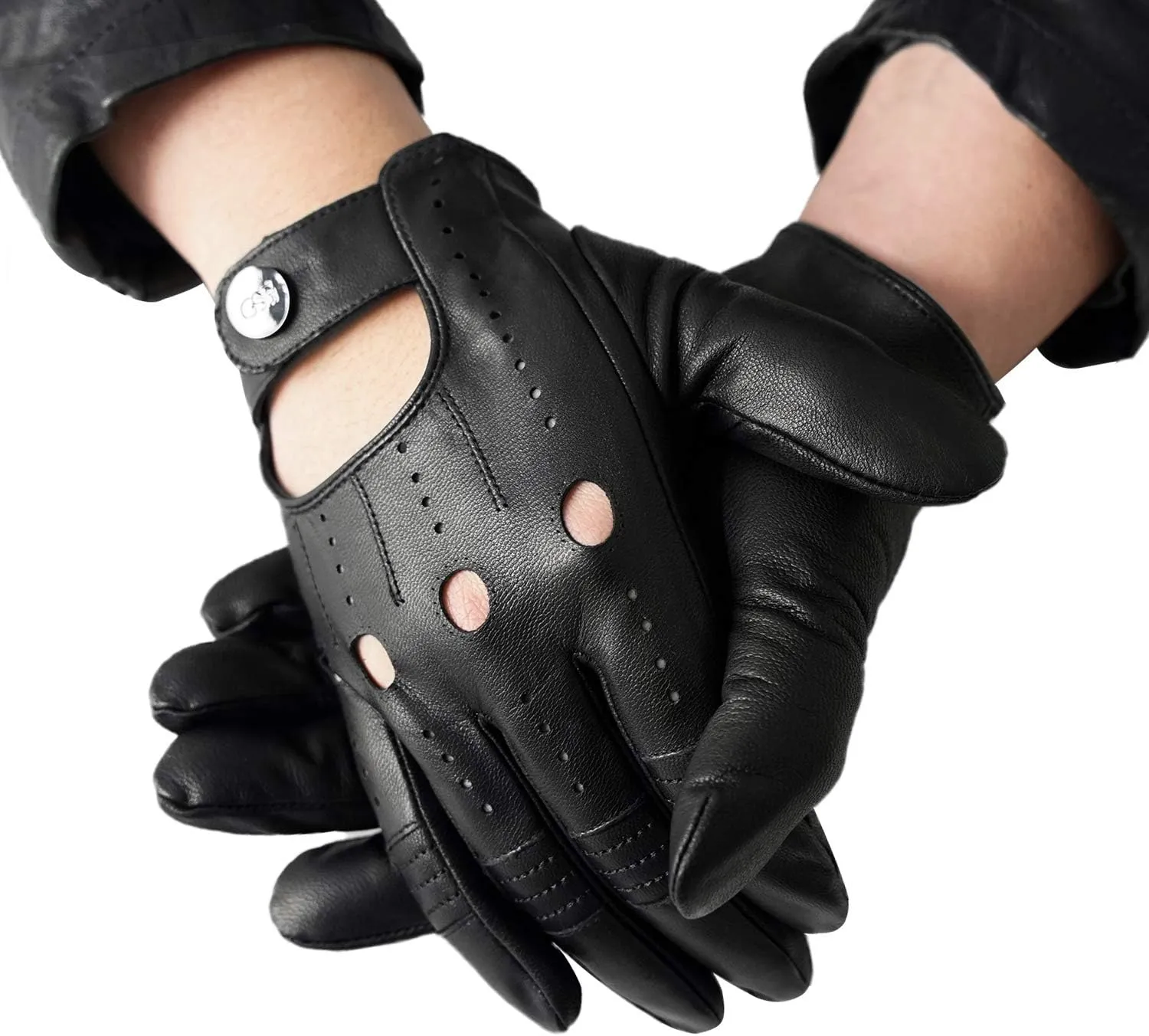 GSG Men Geniune Leather Gloves Sheepskin Black Driving Cycling Touchscreen Motorcycle Unlined Gloves