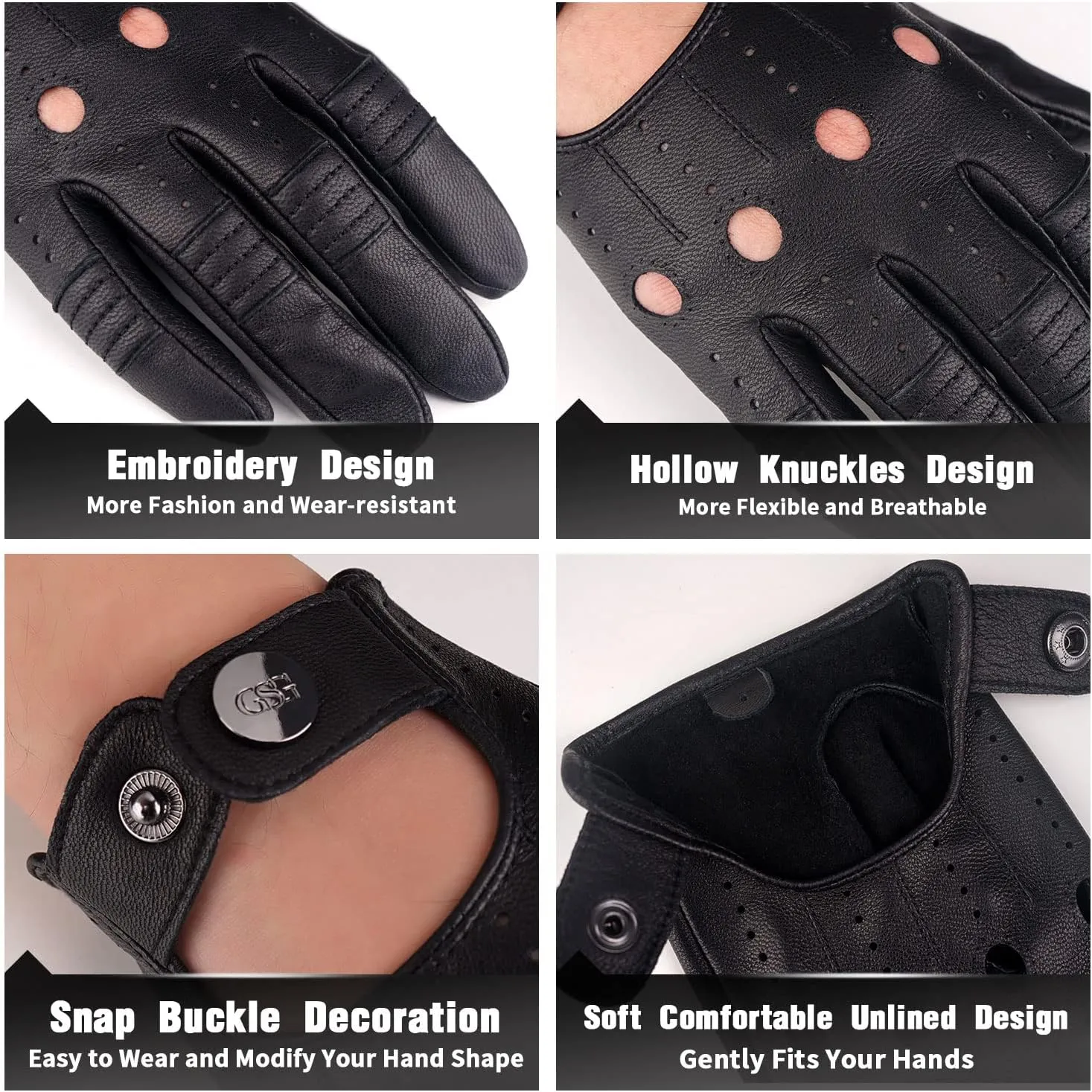 GSG Men Geniune Leather Gloves Sheepskin Black Driving Cycling Touchscreen Motorcycle Unlined Gloves
