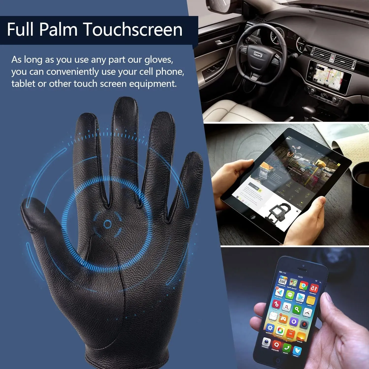 GSG Men Geniune Leather Gloves Sheepskin Black Driving Cycling Touchscreen Motorcycle Unlined Gloves