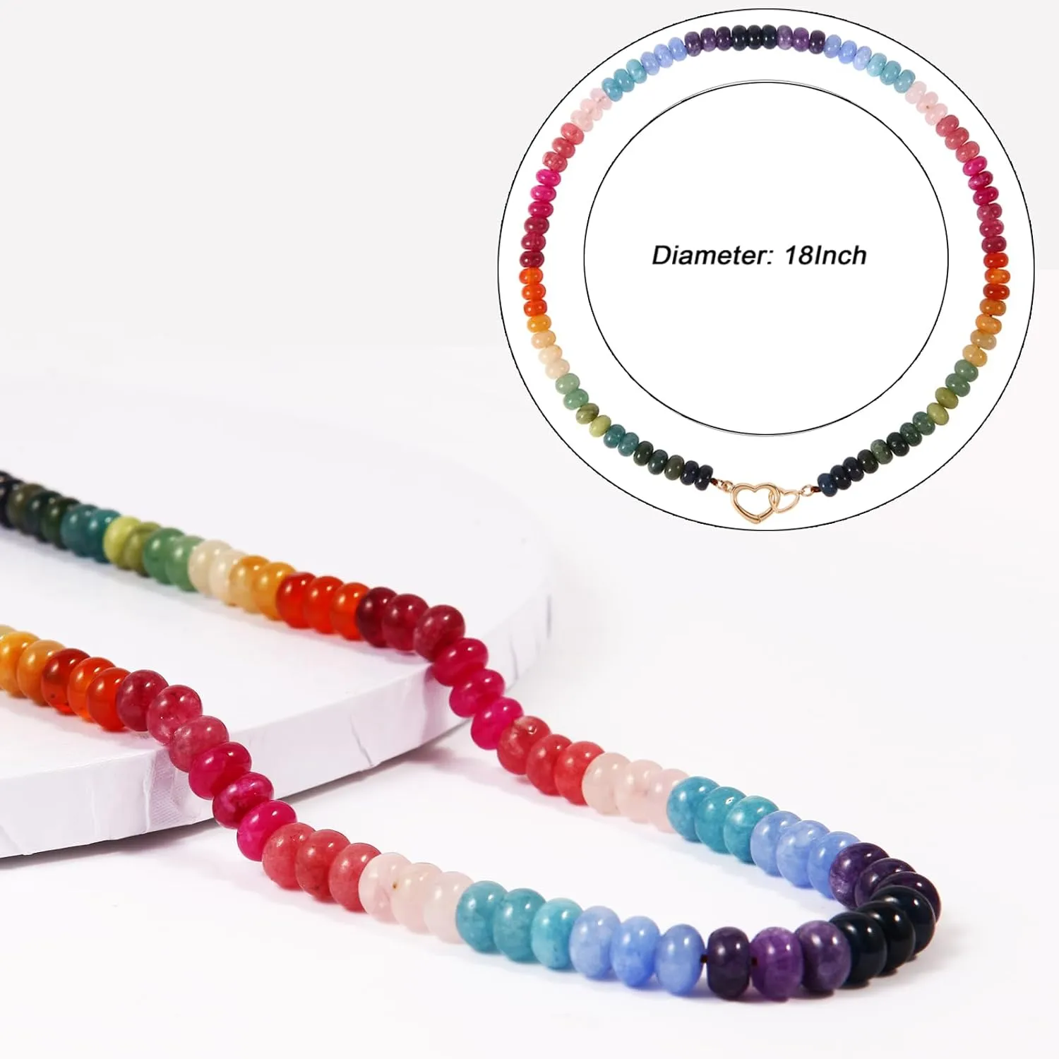Handmade Beaded Gemstone Choker Necklace for Women Boho Colorful Rainbow Natural Stone Bead Necklaces Beach Summer Jewelry (Rainbow)