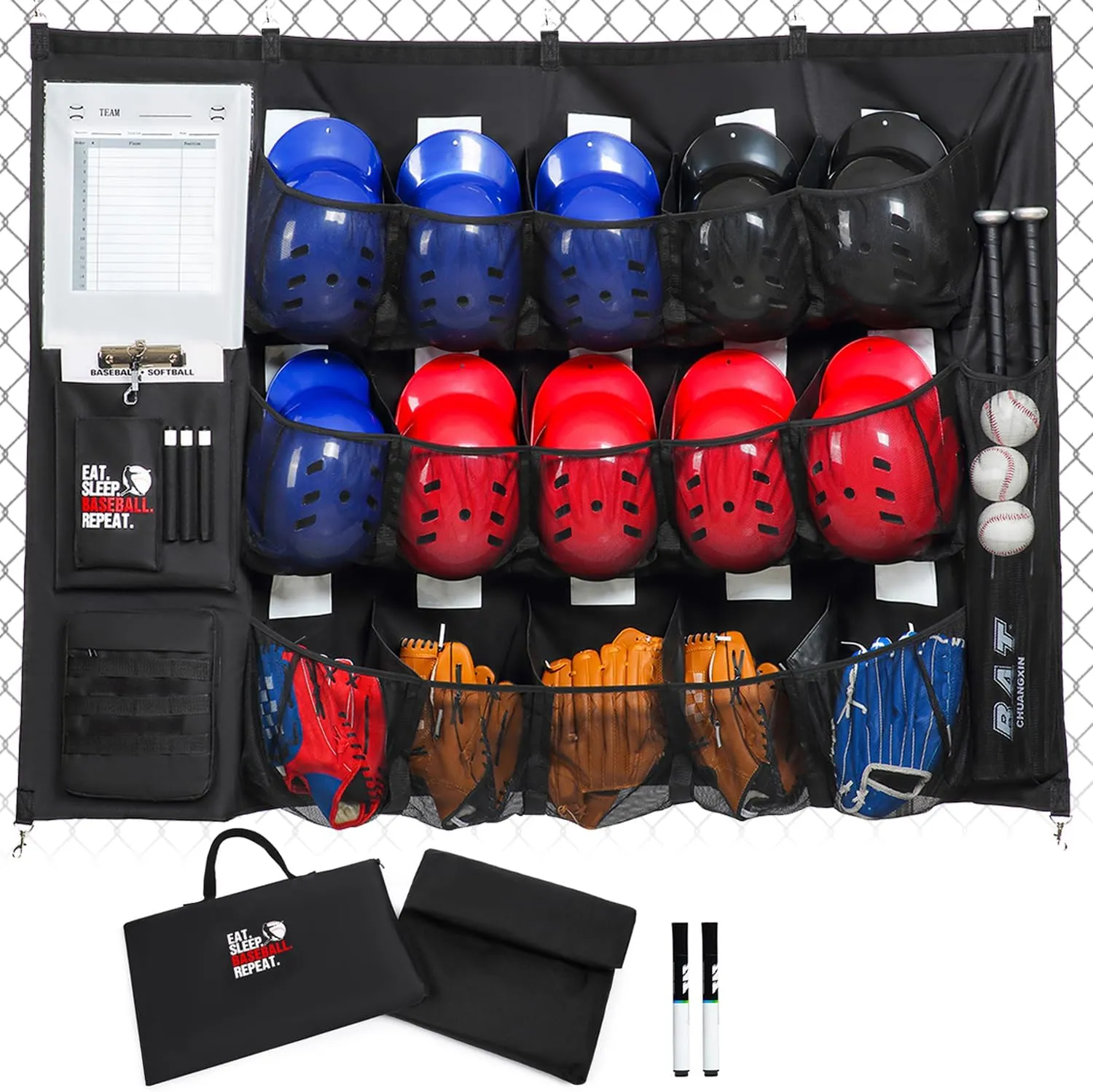 Hanging Helmet Bag for Baseball Softball, Baseball Dugout Organizer for Gloves, Helmets, Batting Gloves, Balls