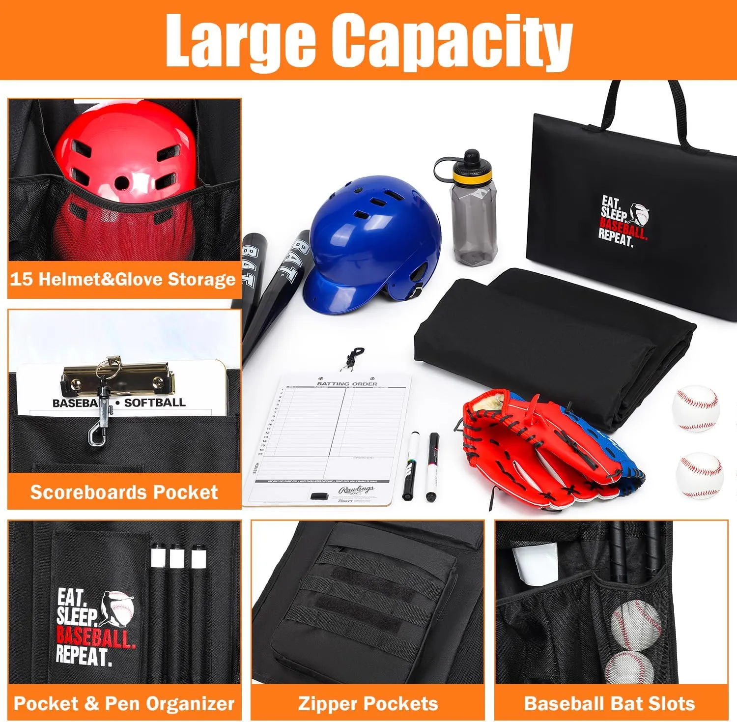Hanging Helmet Bag for Baseball Softball, Baseball Dugout Organizer for Gloves, Helmets, Batting Gloves, Balls