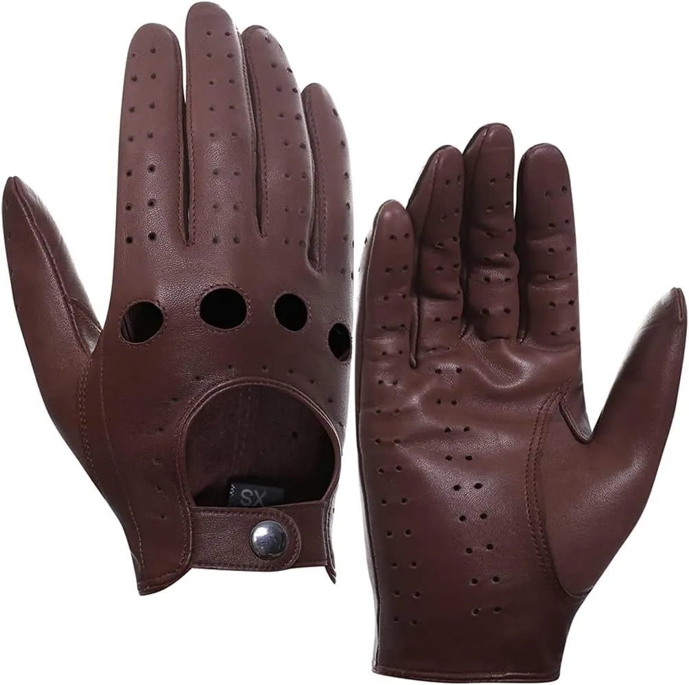 Harssidanzar Mens Lambskin Leather Driving Gloves GM026