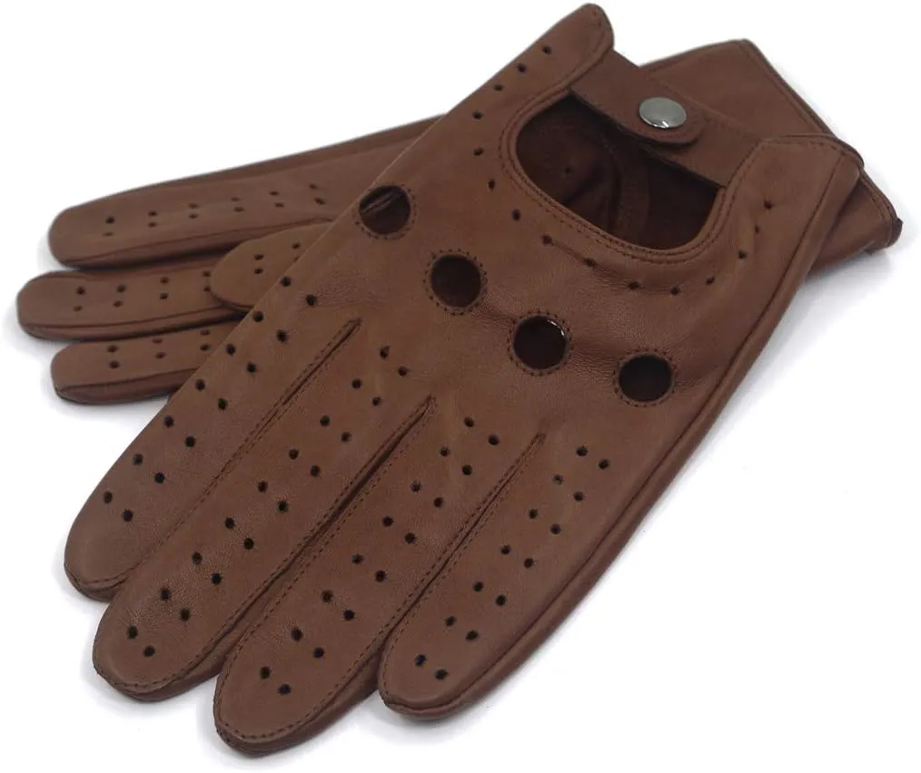 Harssidanzar Mens Lambskin Leather Driving Gloves GM026
