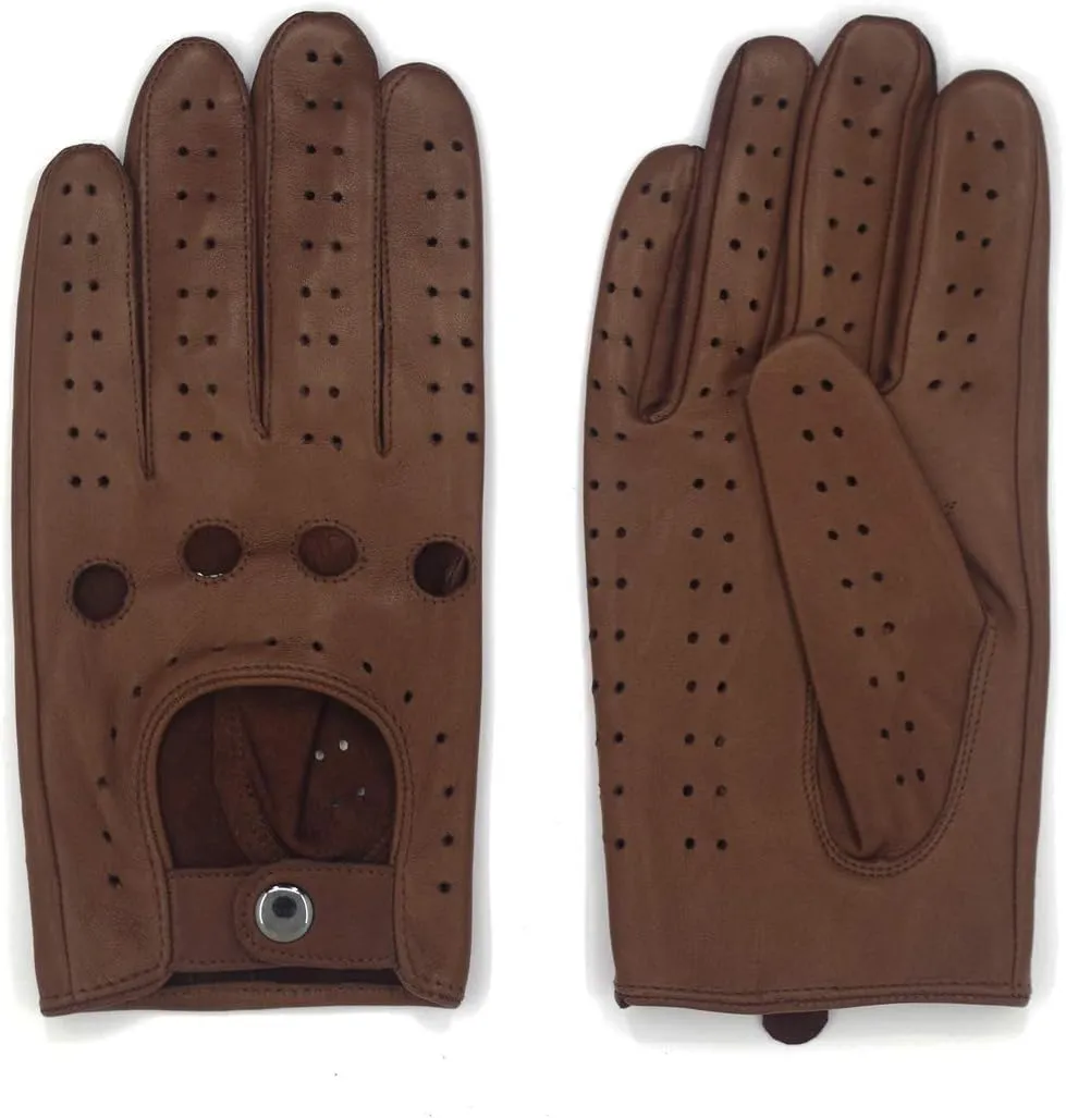 Harssidanzar Mens Lambskin Leather Driving Gloves GM026