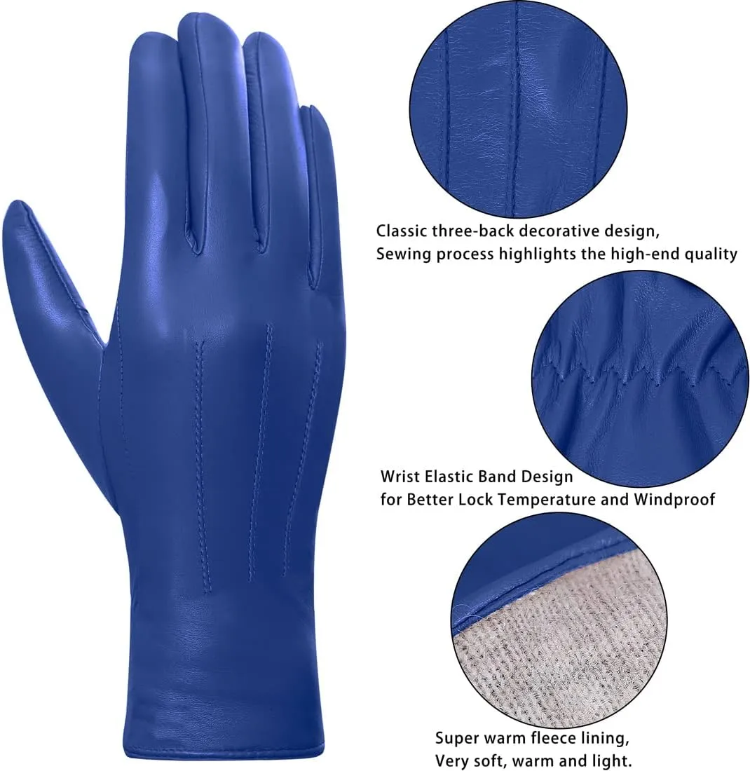 Harssidanzar Womens Winter Warm Cashmere Lining Touchscreen Texting Warm Driving Lambskin Leather Gloves GL017