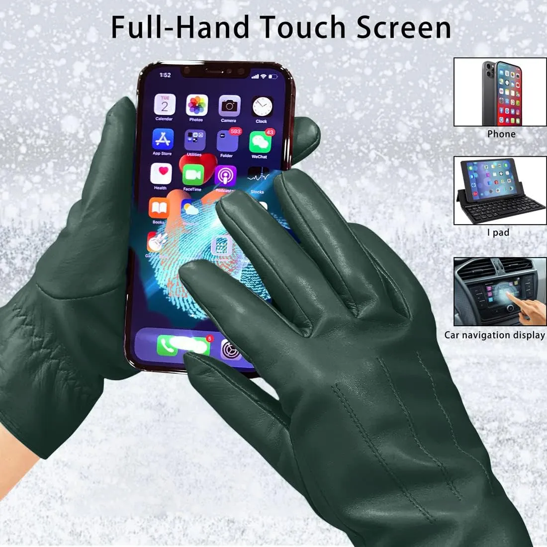 Harssidanzar Womens Winter Warm Cashmere Lining Touchscreen Texting Warm Driving Lambskin Leather Gloves GL017