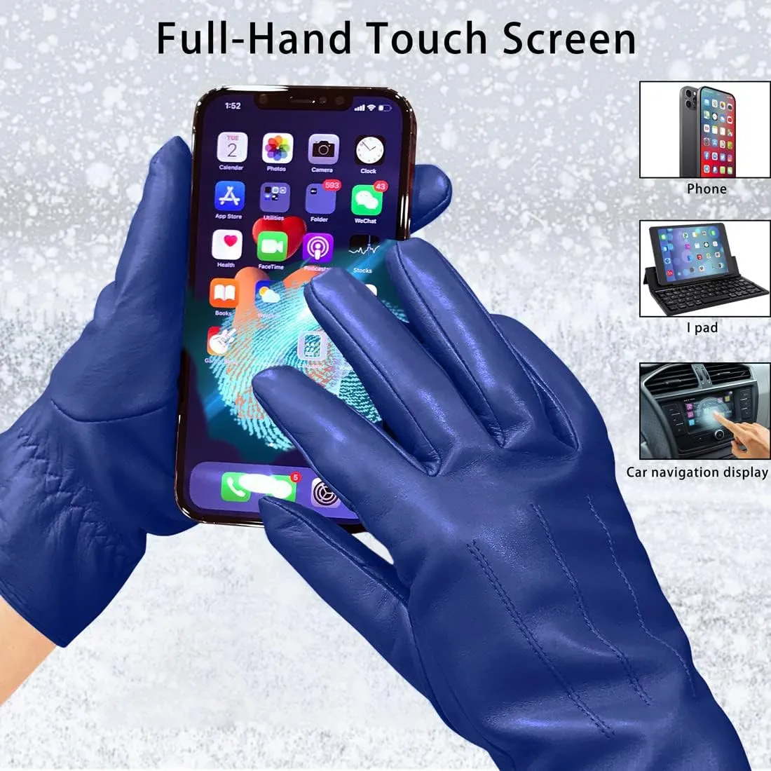 Harssidanzar Womens Winter Warm Cashmere Lining Touchscreen Texting Warm Driving Lambskin Leather Gloves GL017