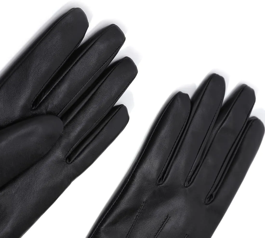 Harssidanzar Womens Winter Warm Cashmere Lining Touchscreen Texting Warm Driving Lambskin Leather Gloves GL017