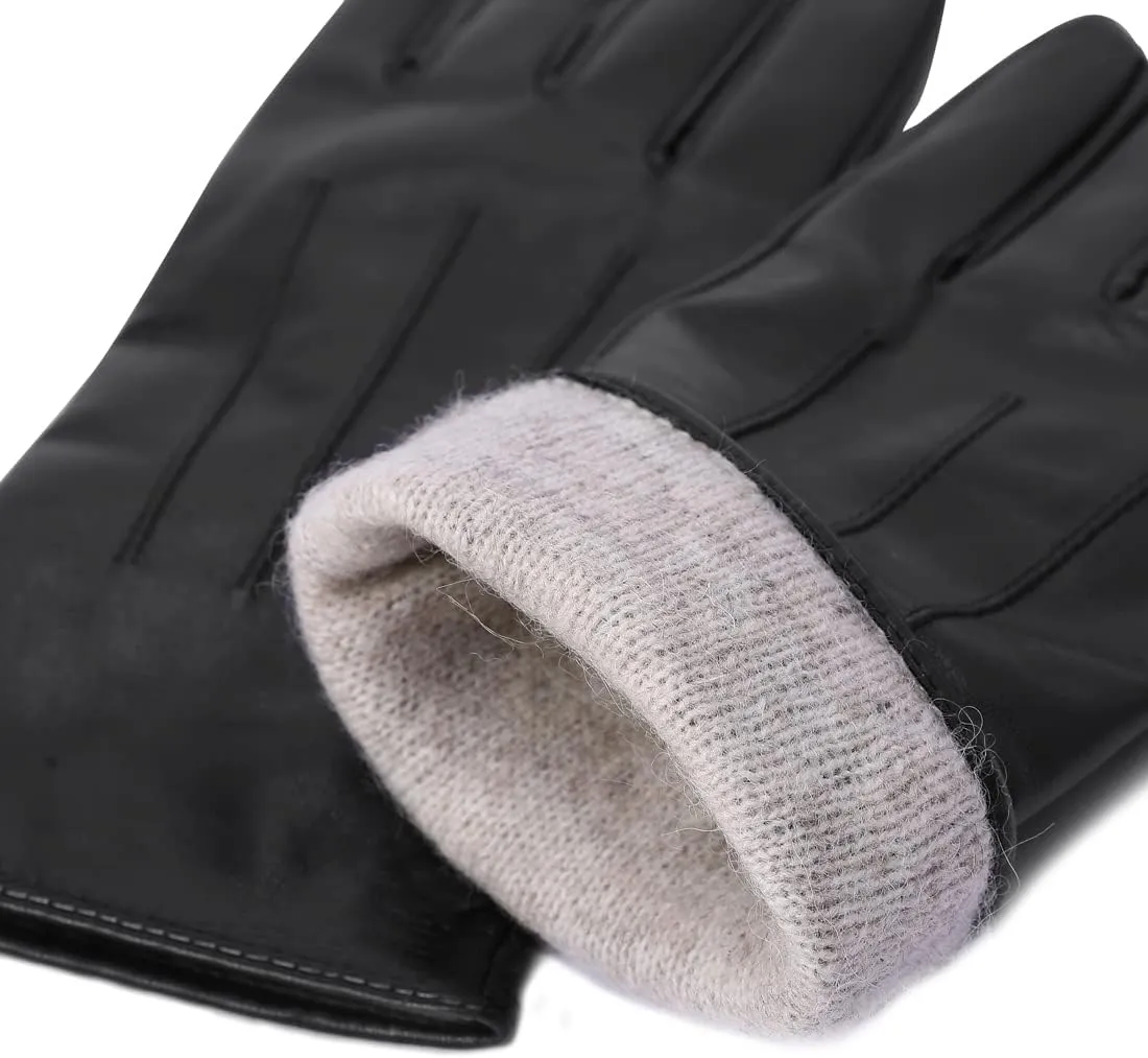 Harssidanzar Womens Winter Warm Cashmere Lining Touchscreen Texting Warm Driving Lambskin Leather Gloves GL017