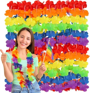 Hawaiian Leis, 12pcs Luau Party Decorations, LGBTQ Leis Bulk Pride Month Silk Flower Stuff, Rainbow LGBT Gay Lesbian Lei Accessories for Parade Throw Luau Hawaiian Party Decorations