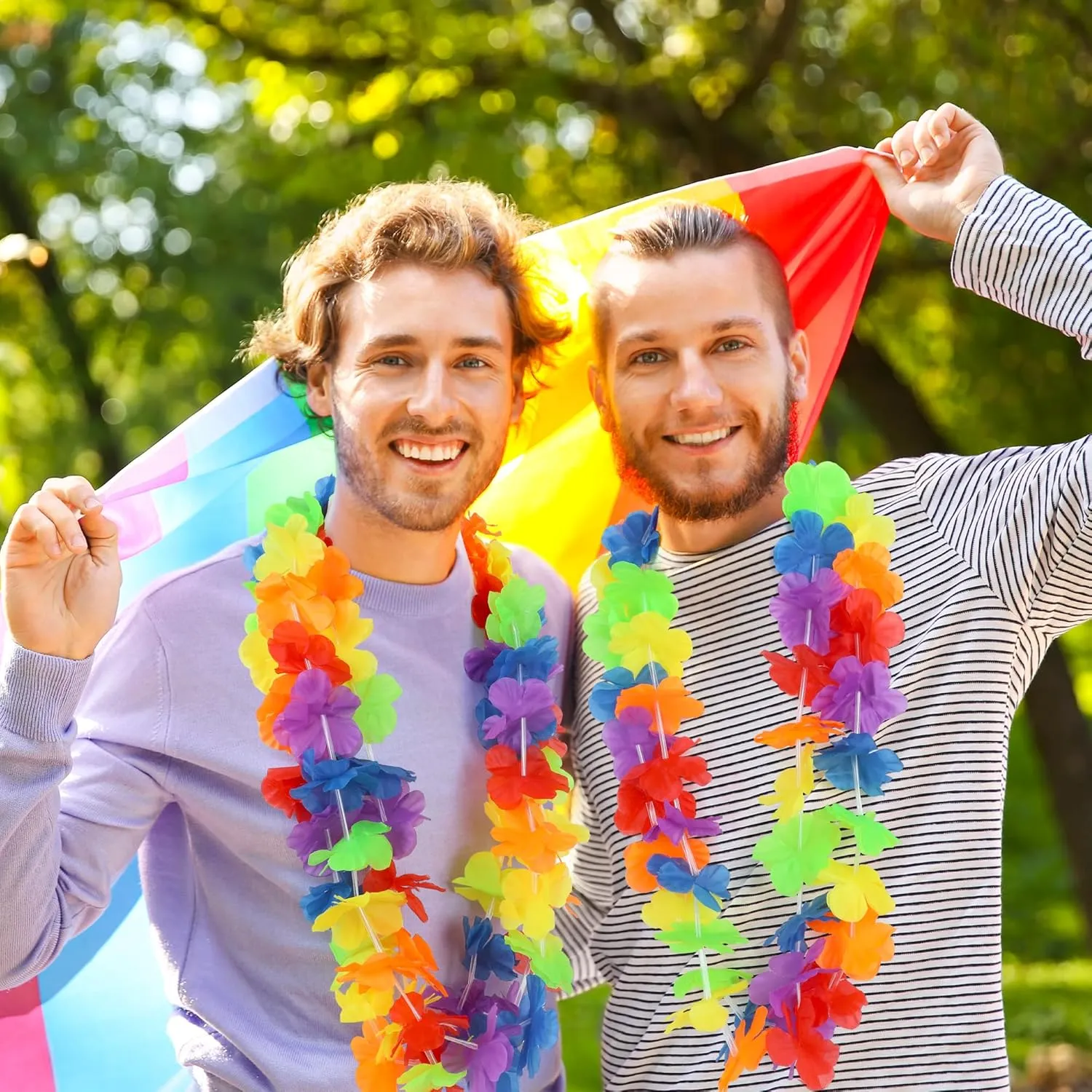 Hawaiian Leis, 12pcs Luau Party Decorations, LGBTQ Leis Bulk Pride Month Silk Flower Stuff, Rainbow LGBT Gay Lesbian Lei Accessories for Parade Throw Luau Hawaiian Party Decorations