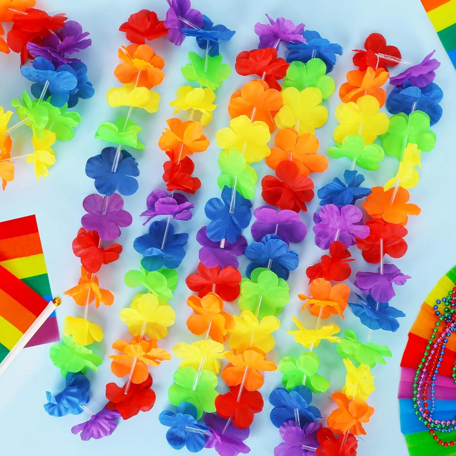 Hawaiian Leis, 12pcs Luau Party Decorations, LGBTQ Leis Bulk Pride Month Silk Flower Stuff, Rainbow LGBT Gay Lesbian Lei Accessories for Parade Throw Luau Hawaiian Party Decorations