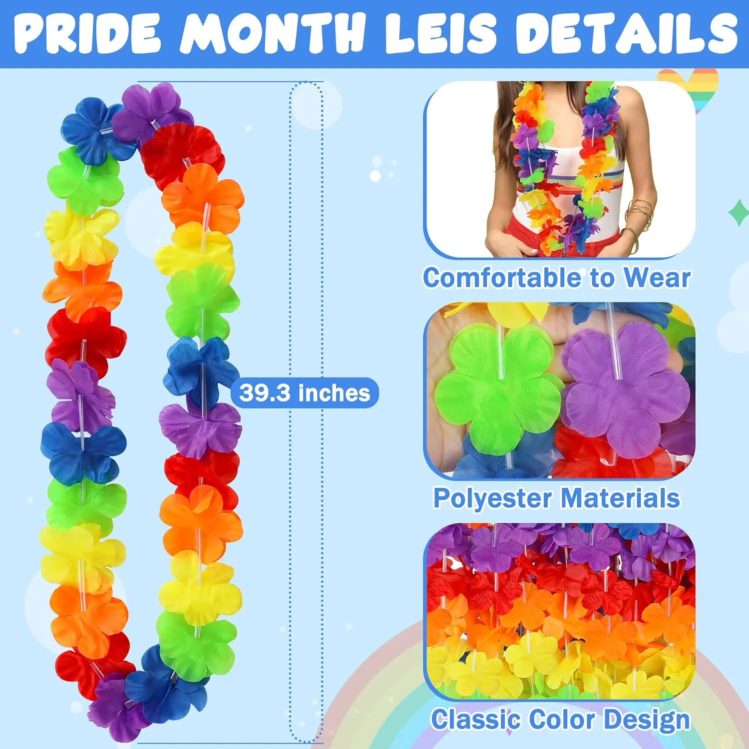 Hawaiian Leis, 12pcs Luau Party Decorations, LGBTQ Leis Bulk Pride Month Silk Flower Stuff, Rainbow LGBT Gay Lesbian Lei Accessories for Parade Throw Luau Hawaiian Party Decorations