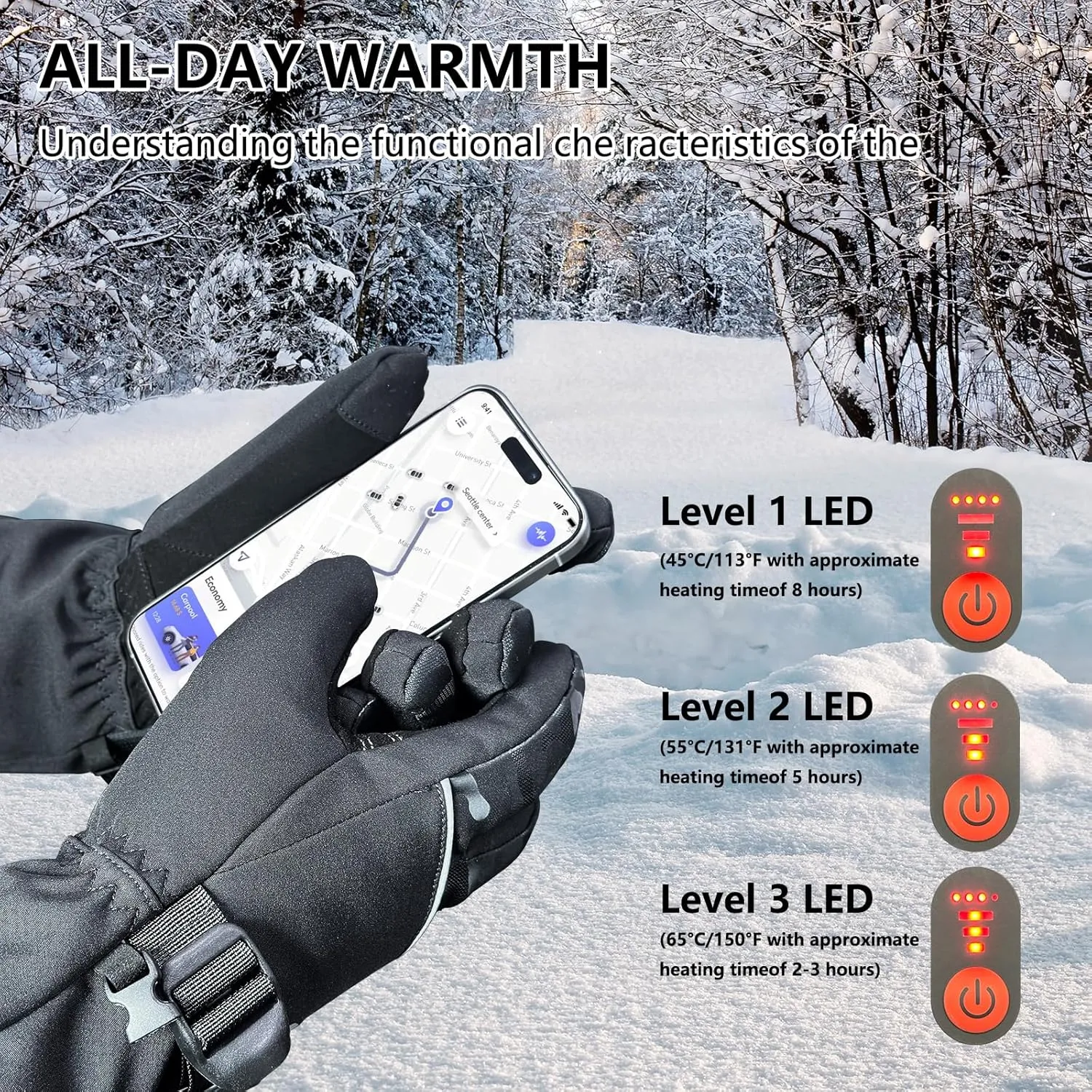 Heated Gloves for Men Women Rechargeable Heated Gloves Waterproof and Windproof Gloves for Winter Outdoor Work Skiing Hiking Camping Riding Touchscreen 7.4V 3000mAh Battery