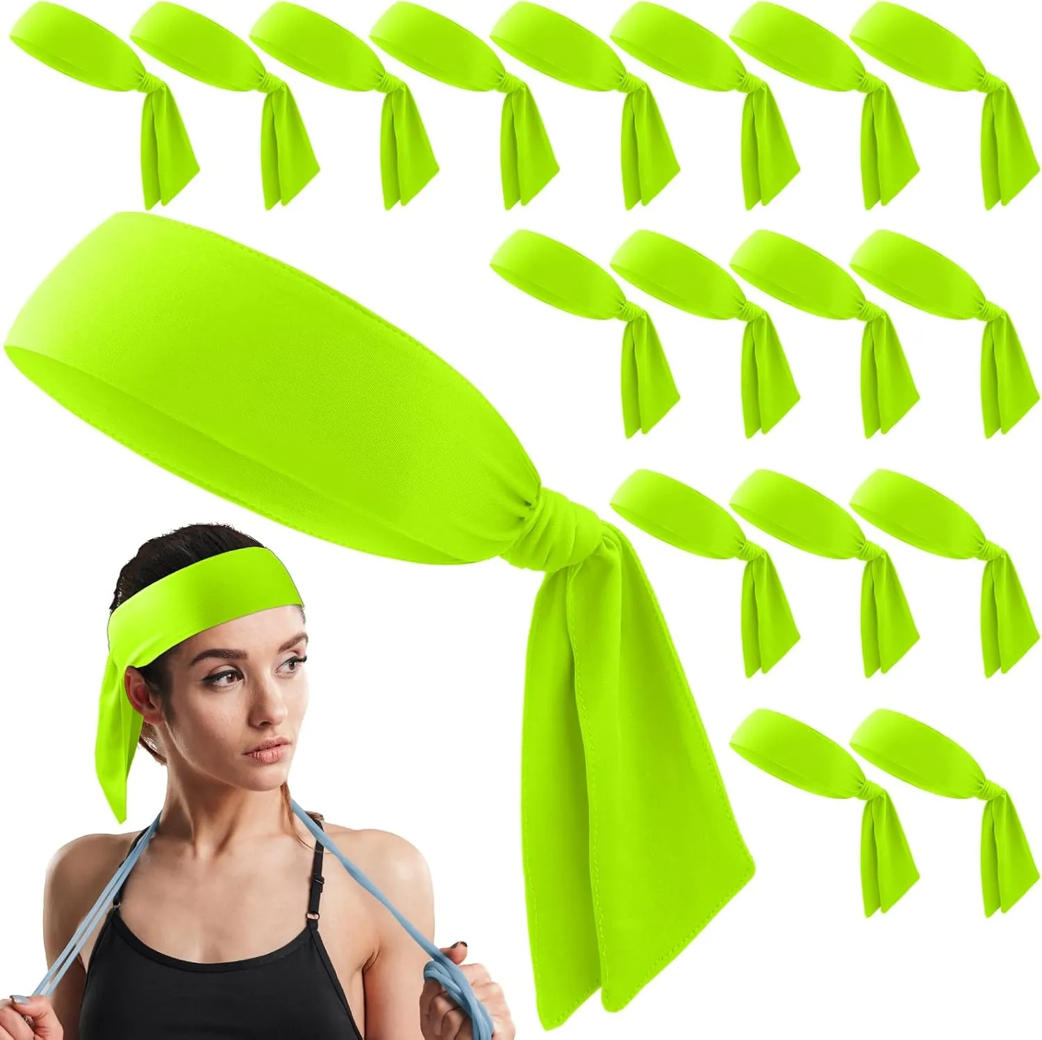 Hiboom 18 Pack Tie Headband Bulk Sports Tennis Headband for Men Women Ninja Karate Head Tie Athletic Sweatbands Elastic Hair Bands for Basketball, Football, Soccer, Running, Yoga