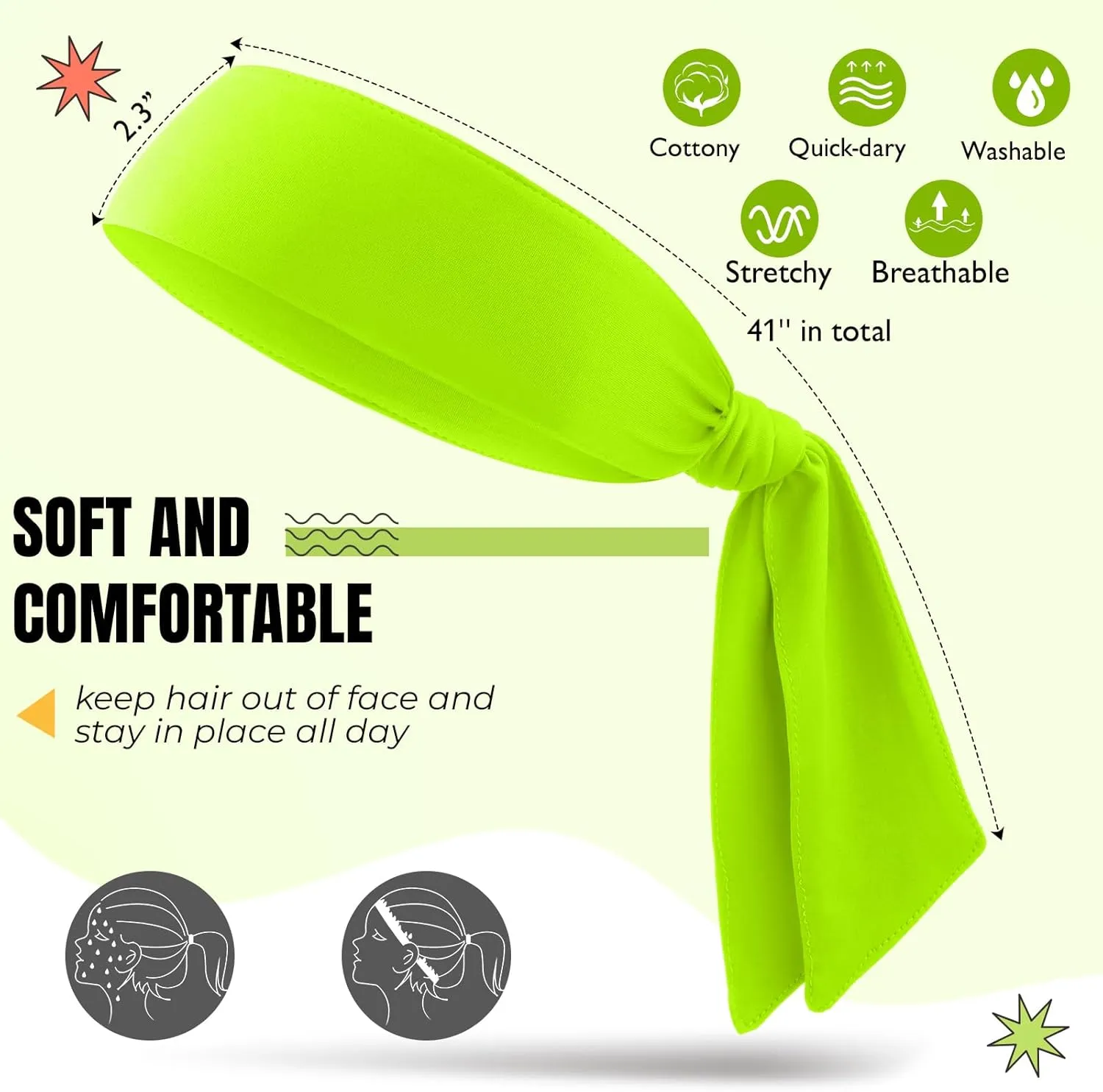 Hiboom 18 Pack Tie Headband Bulk Sports Tennis Headband for Men Women Ninja Karate Head Tie Athletic Sweatbands Elastic Hair Bands for Basketball, Football, Soccer, Running, Yoga