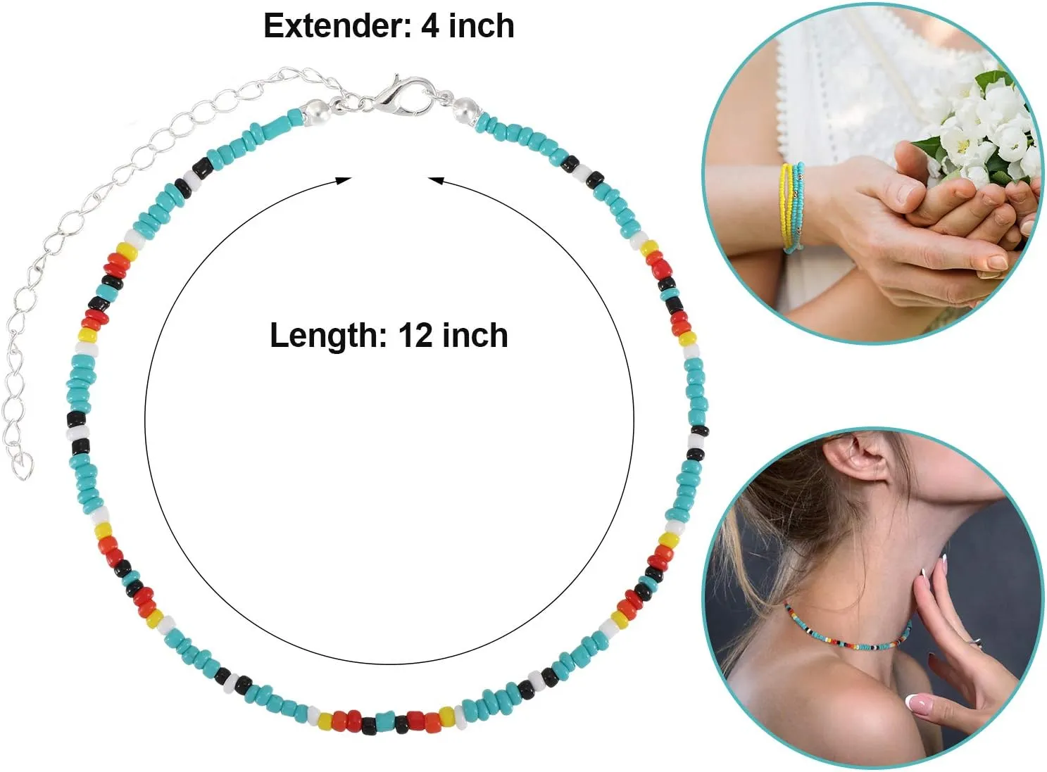 Hicarer 16 Pcs Beaded Choker Necklace Boho Women Bohemian Seed Beads Choker Colorful Bead Necklace for Women