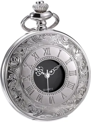 Hicarer Classic Quartz Pocket Watch with Roman Numerals Scale and Chain Belt