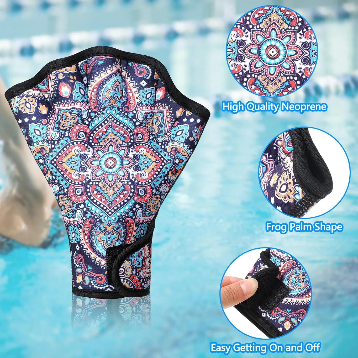 Honoson 2 Pairs Swimming Gloves Women Water Aerobics Gloves Aquatic Fitness Water Resistance Webbed for Men Women Unisex Poll Training Exercise