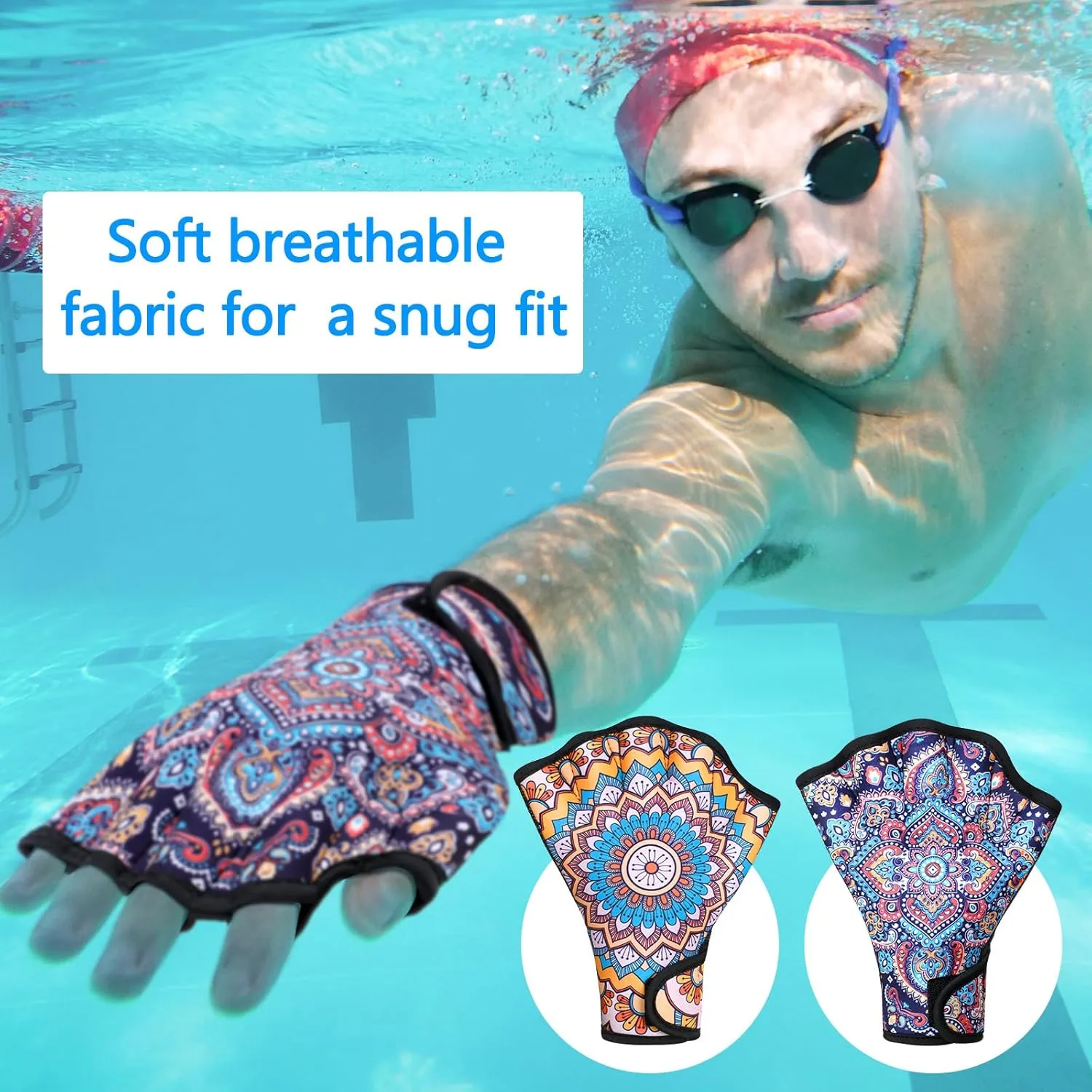 Honoson 2 Pairs Swimming Gloves Women Water Aerobics Gloves Aquatic Fitness Water Resistance Webbed for Men Women Unisex Poll Training Exercise