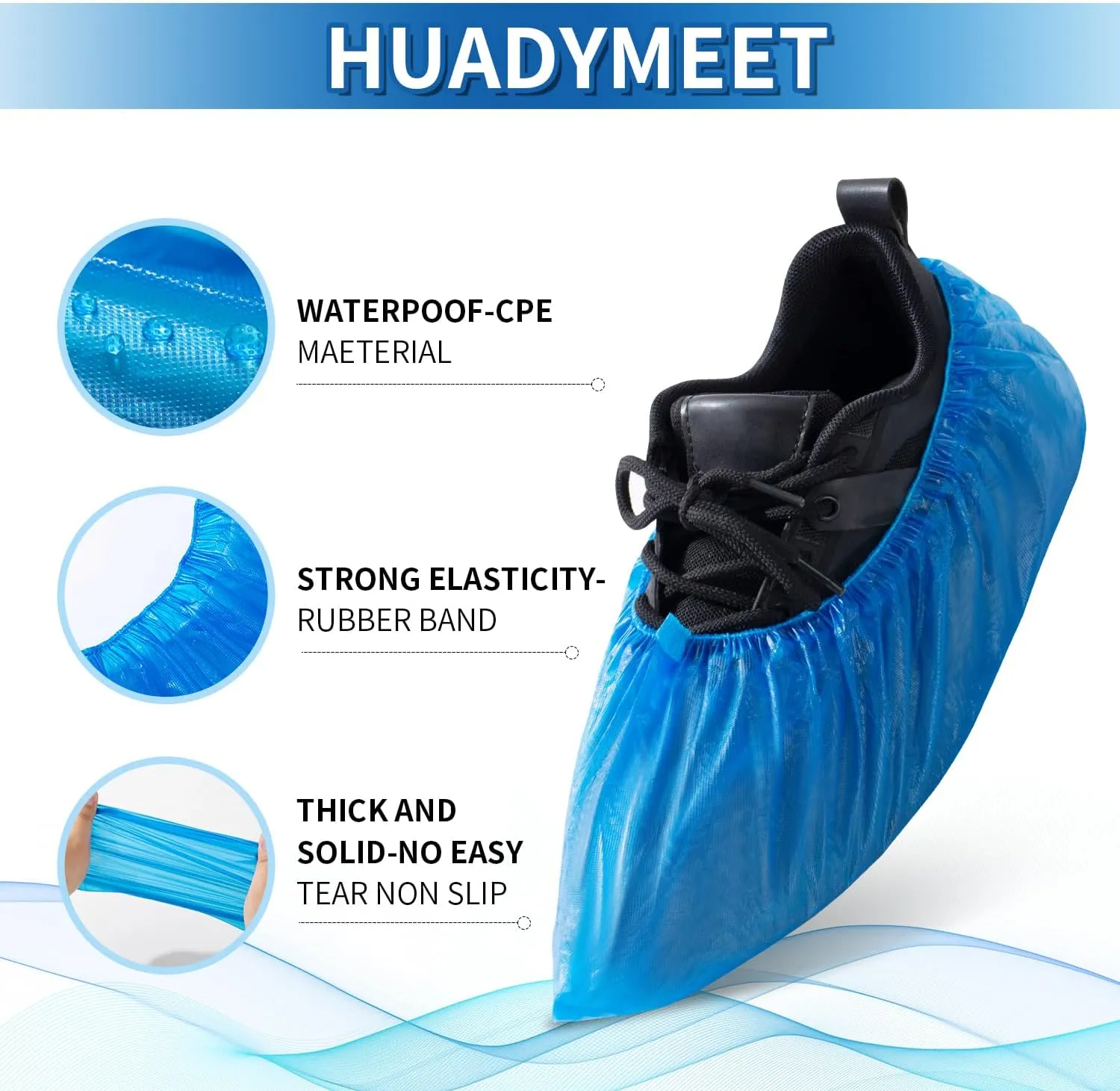 HUADYMEET Shoe Covers Disposable Non Slip For Indoors 100Pack(50 Pairs) Waterproof Shoes Protector Cover Durable Boot Booties Covers Fits up to size 11 US Men and 13 US Women,Large,Blue