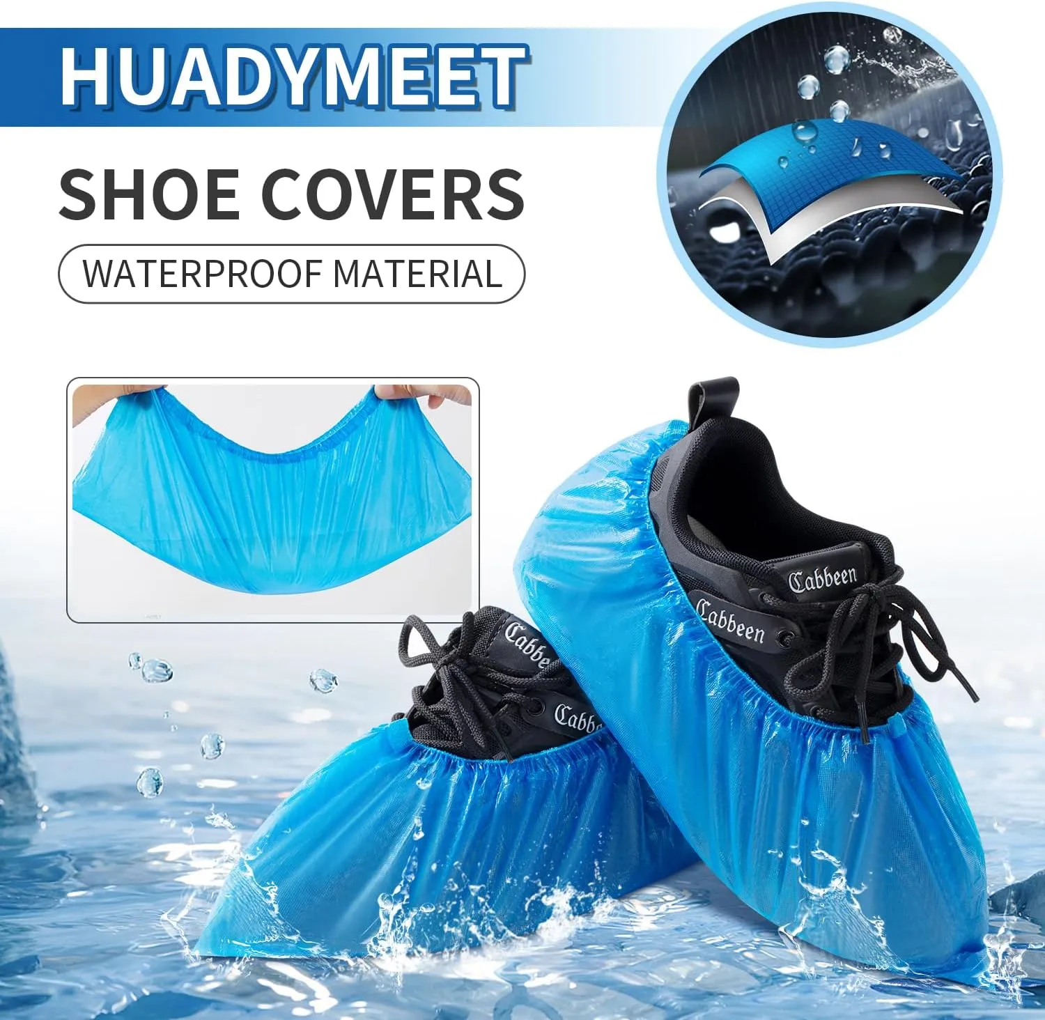HUADYMEET Shoe Covers Disposable Non Slip For Indoors 100Pack(50 Pairs) Waterproof Shoes Protector Cover Durable Boot Booties Covers Fits up to size 11 US Men and 13 US Women,Large,Blue