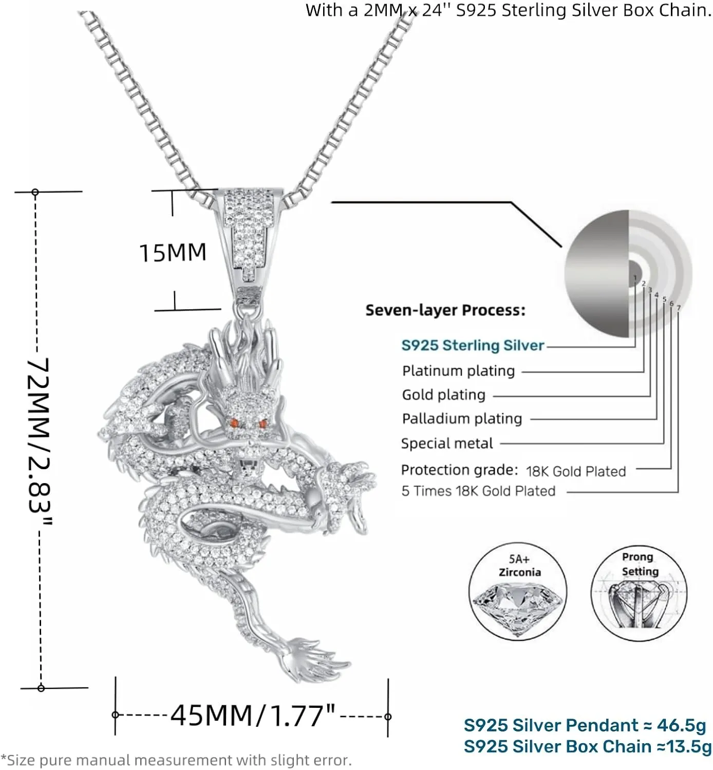 ICEDIAMOND Iced Out Imperial Shenlong Pendant Chain Necklace, 18K Gold Plated Brass | S925 Silver Exquisite Hip Hop Luxury Jewelry for Men