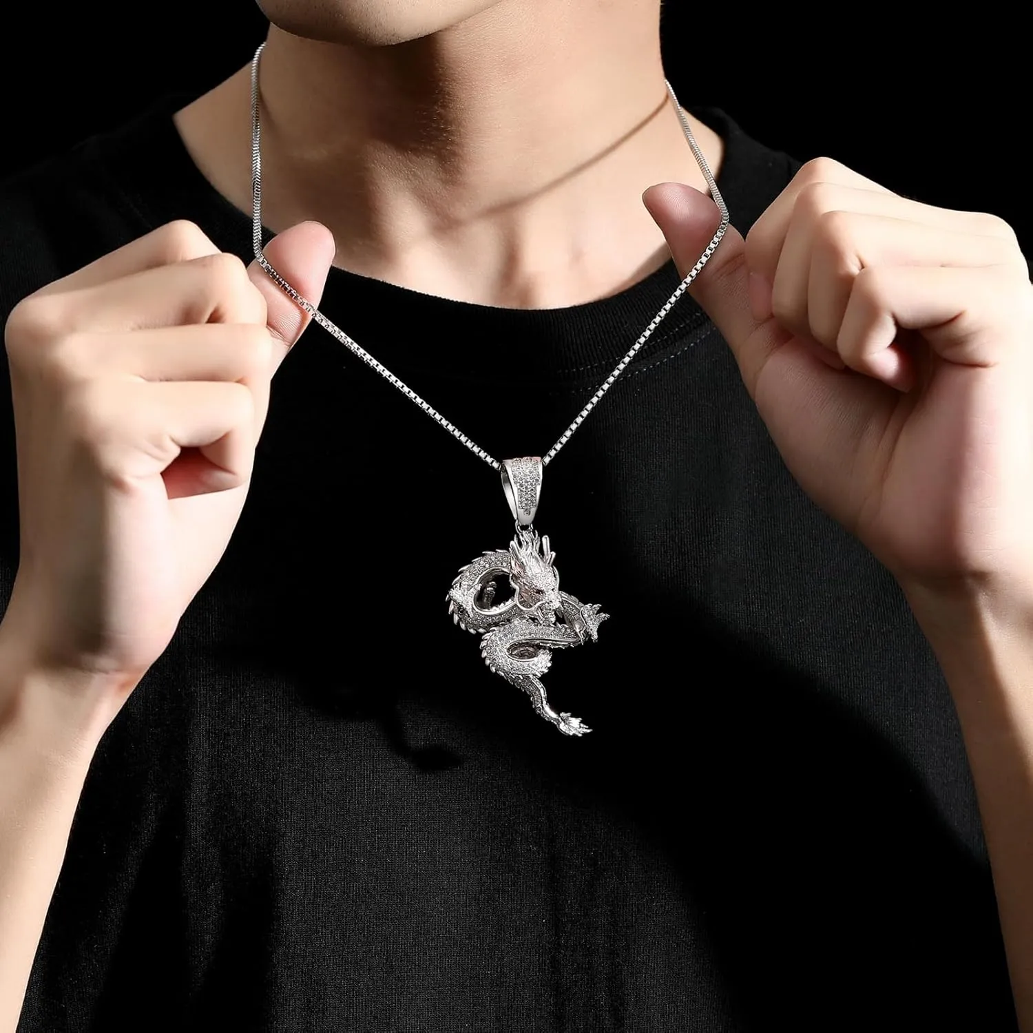 ICEDIAMOND Iced Out Imperial Shenlong Pendant Chain Necklace, 18K Gold Plated Brass | S925 Silver Exquisite Hip Hop Luxury Jewelry for Men