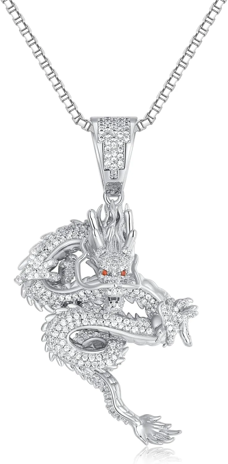 ICEDIAMOND Iced Out Imperial Shenlong Pendant Chain Necklace, 18K Gold Plated Brass | S925 Silver Exquisite Hip Hop Luxury Jewelry for Men