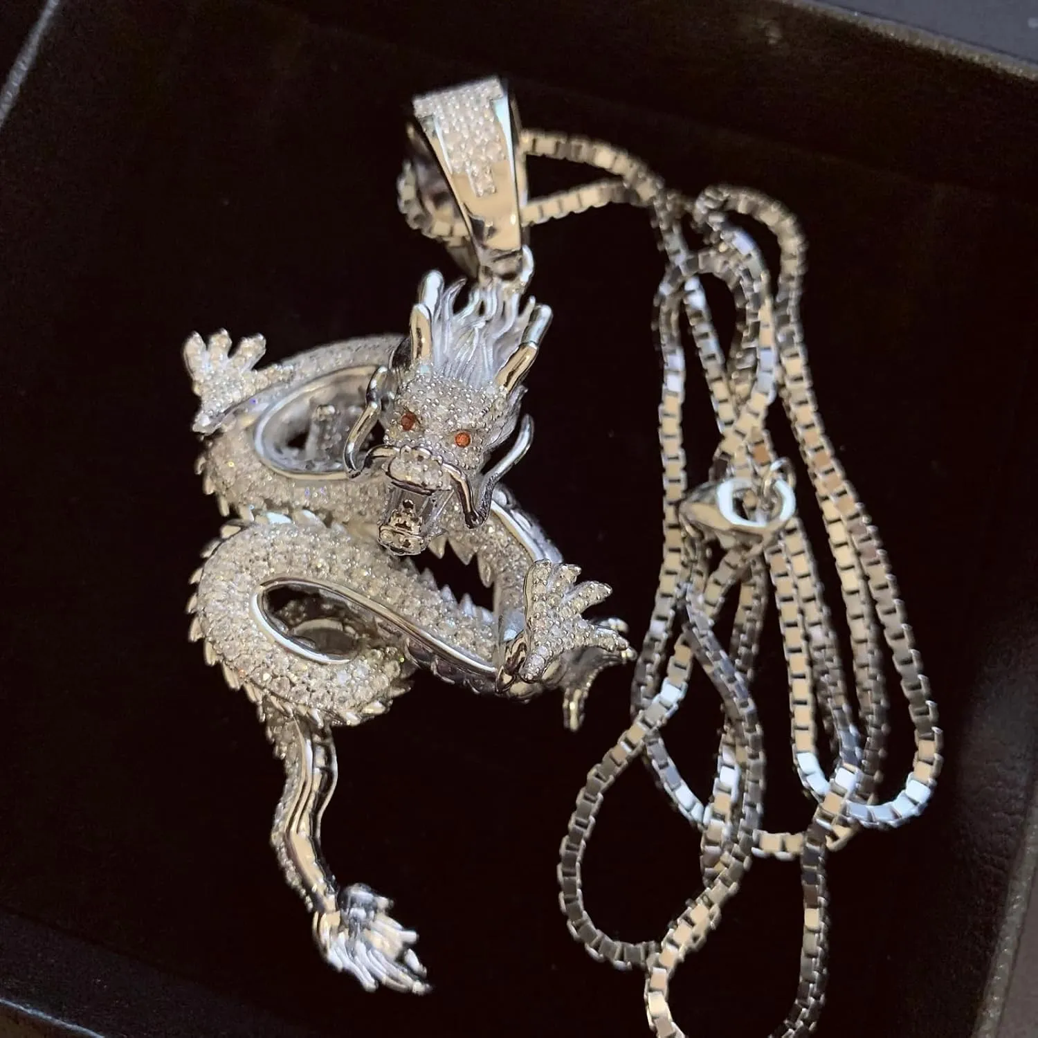 ICEDIAMOND Iced Out Imperial Shenlong Pendant Chain Necklace, 18K Gold Plated Brass | S925 Silver Exquisite Hip Hop Luxury Jewelry for Men