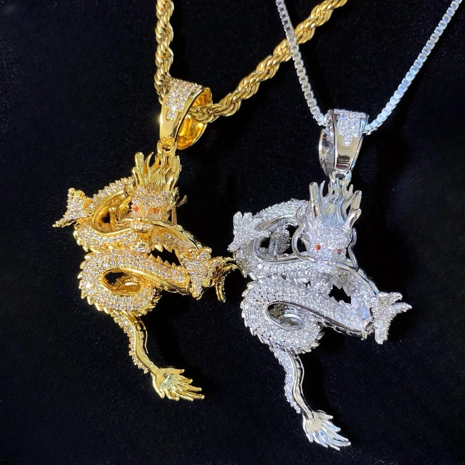 ICEDIAMOND Iced Out Imperial Shenlong Pendant Chain Necklace, 18K Gold Plated Brass | S925 Silver Exquisite Hip Hop Luxury Jewelry for Men