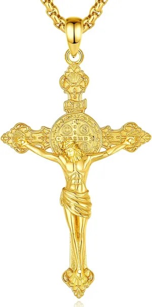 INFUSEU 925 Sterling Silver Jesus Cross Necklaces Crucifix Orthodox Cross Caravaca for Women Men Religious Protection Gifts