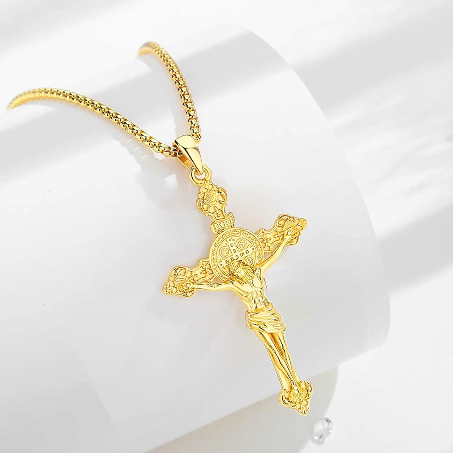 INFUSEU 925 Sterling Silver Jesus Cross Necklaces Crucifix Orthodox Cross Caravaca for Women Men Religious Protection Gifts