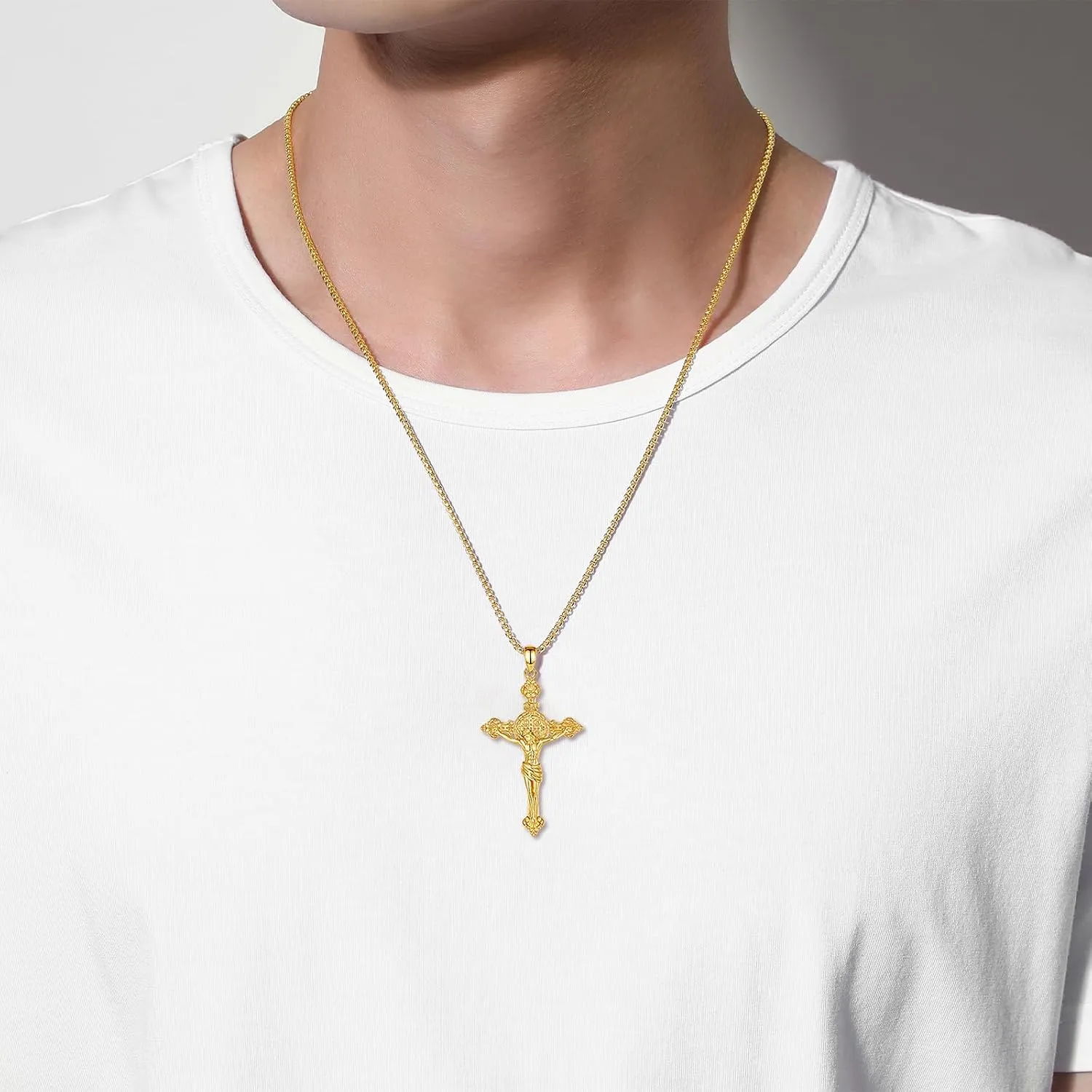 INFUSEU 925 Sterling Silver Jesus Cross Necklaces Crucifix Orthodox Cross Caravaca for Women Men Religious Protection Gifts