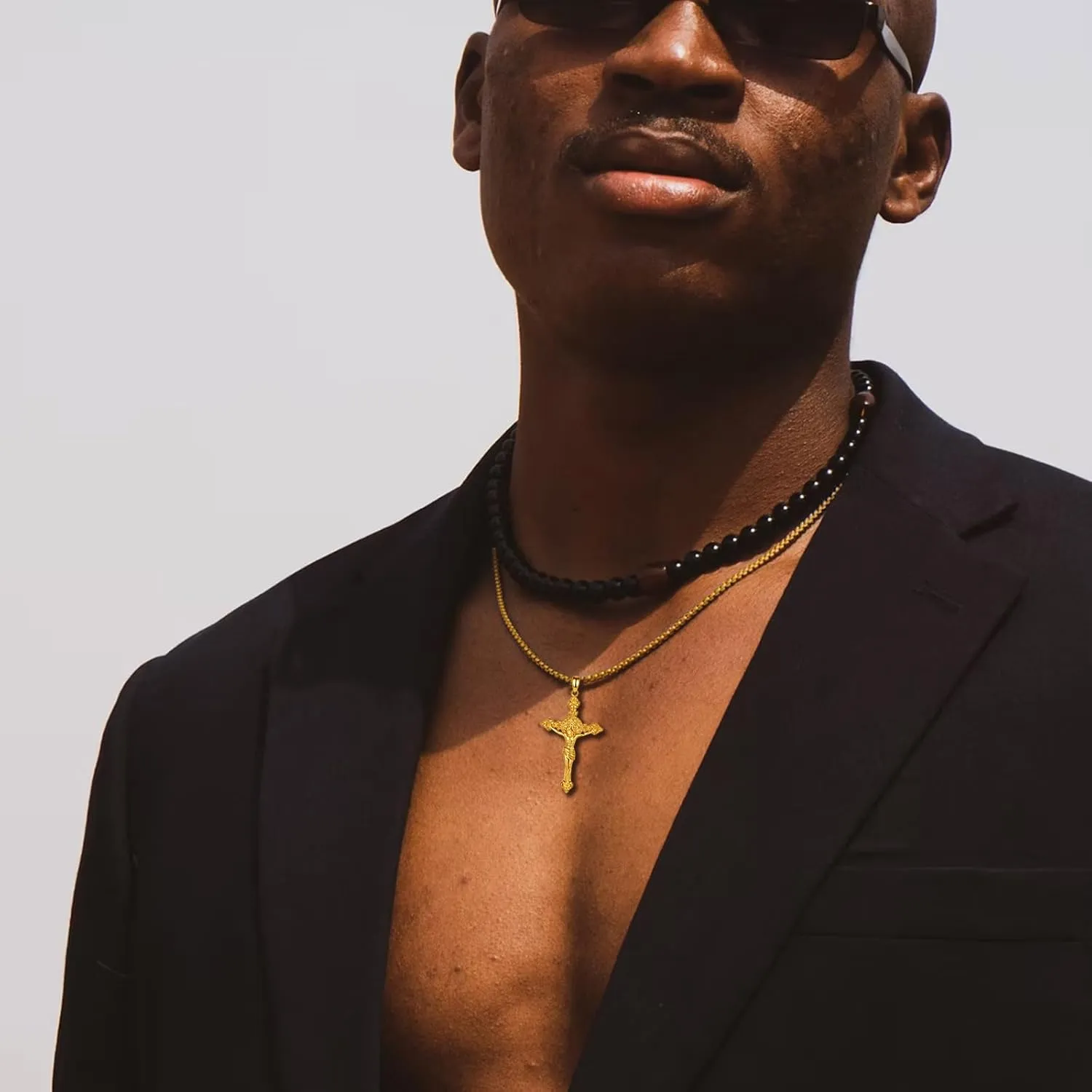 INFUSEU 925 Sterling Silver Jesus Cross Necklaces Crucifix Orthodox Cross Caravaca for Women Men Religious Protection Gifts