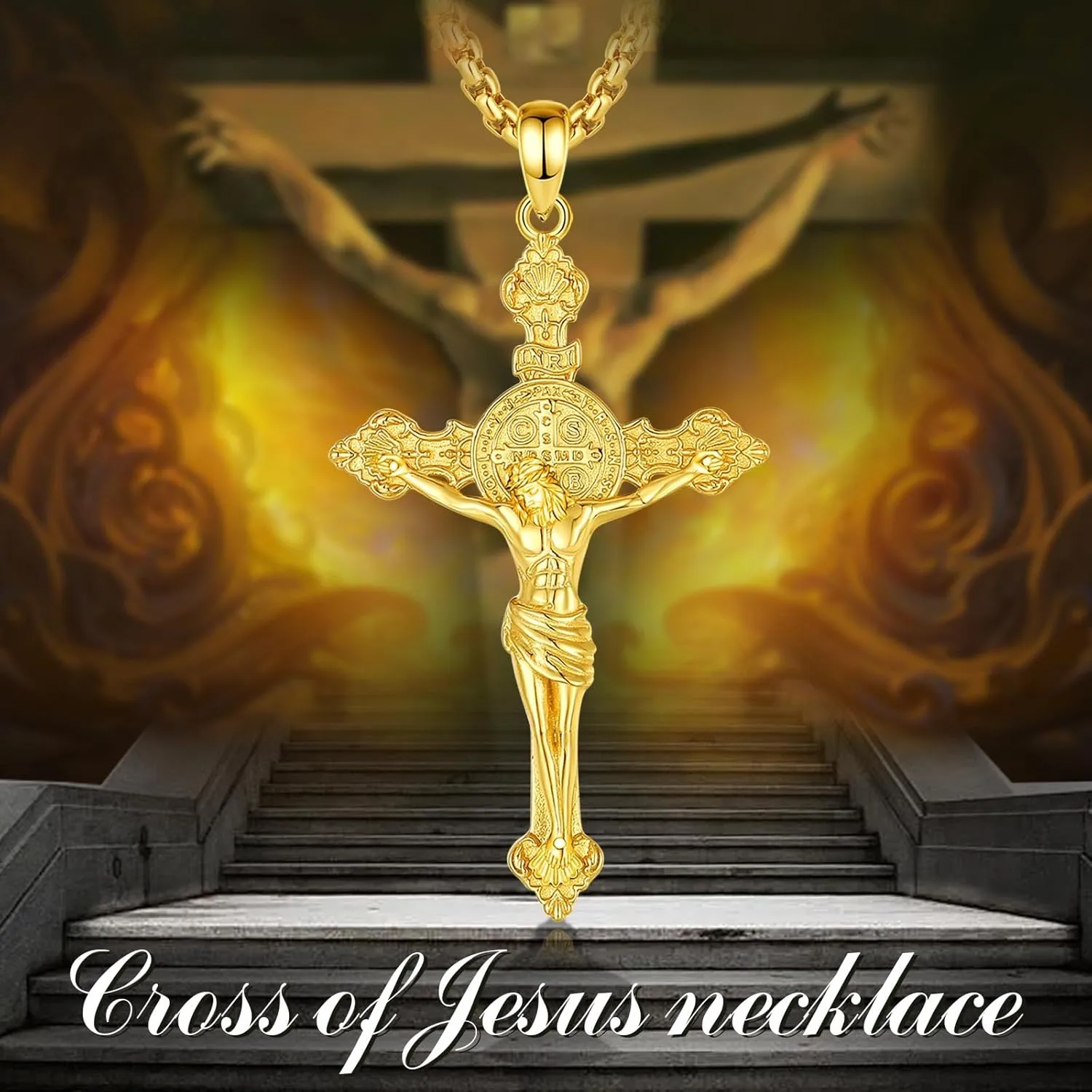 INFUSEU 925 Sterling Silver Jesus Cross Necklaces Crucifix Orthodox Cross Caravaca for Women Men Religious Protection Gifts