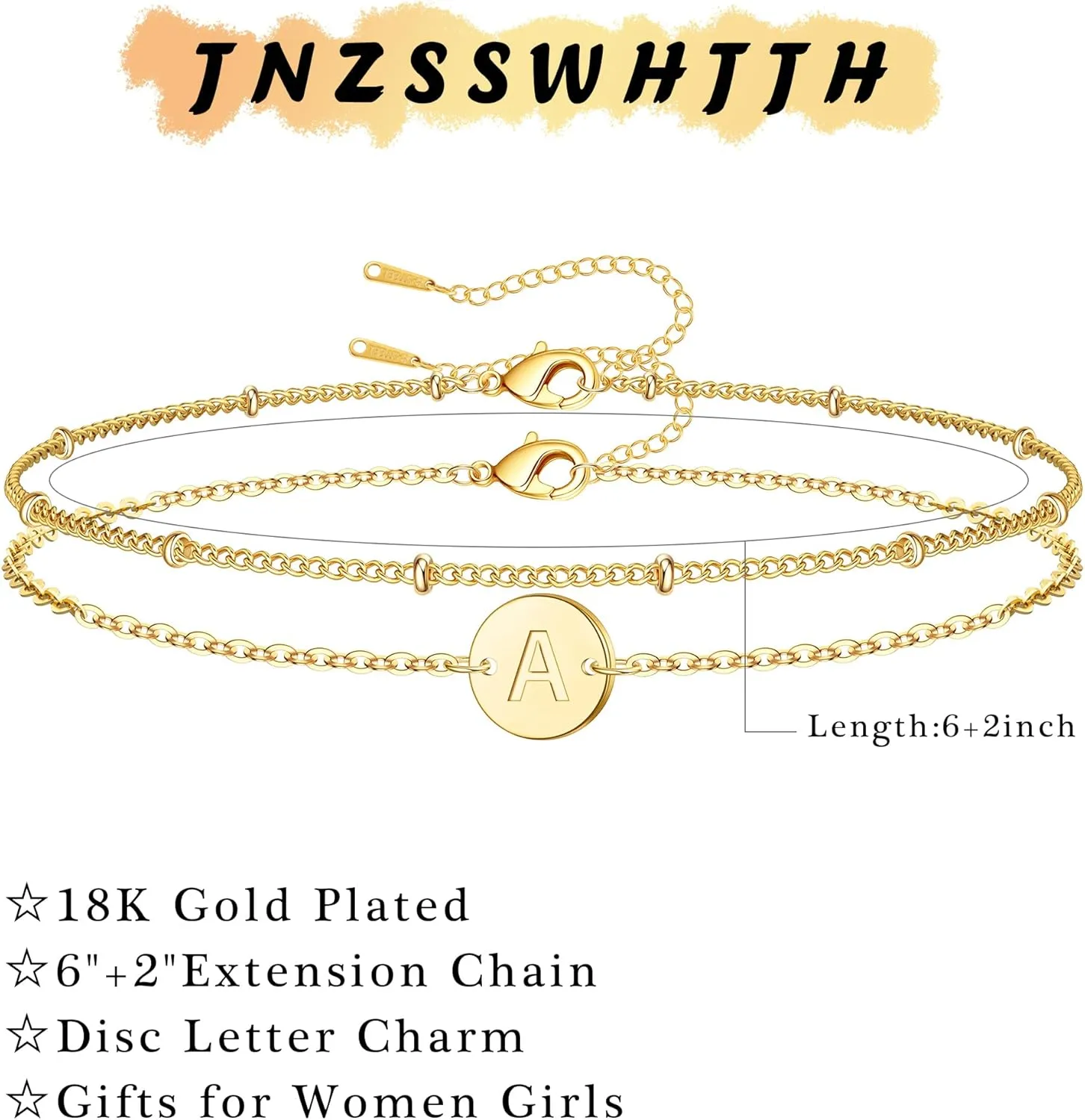 Initial Bracelets for Women Trendy - 18K Gold Plated Letter Bracelet Dainty Disc Monogram Charm Bracelet Gifts