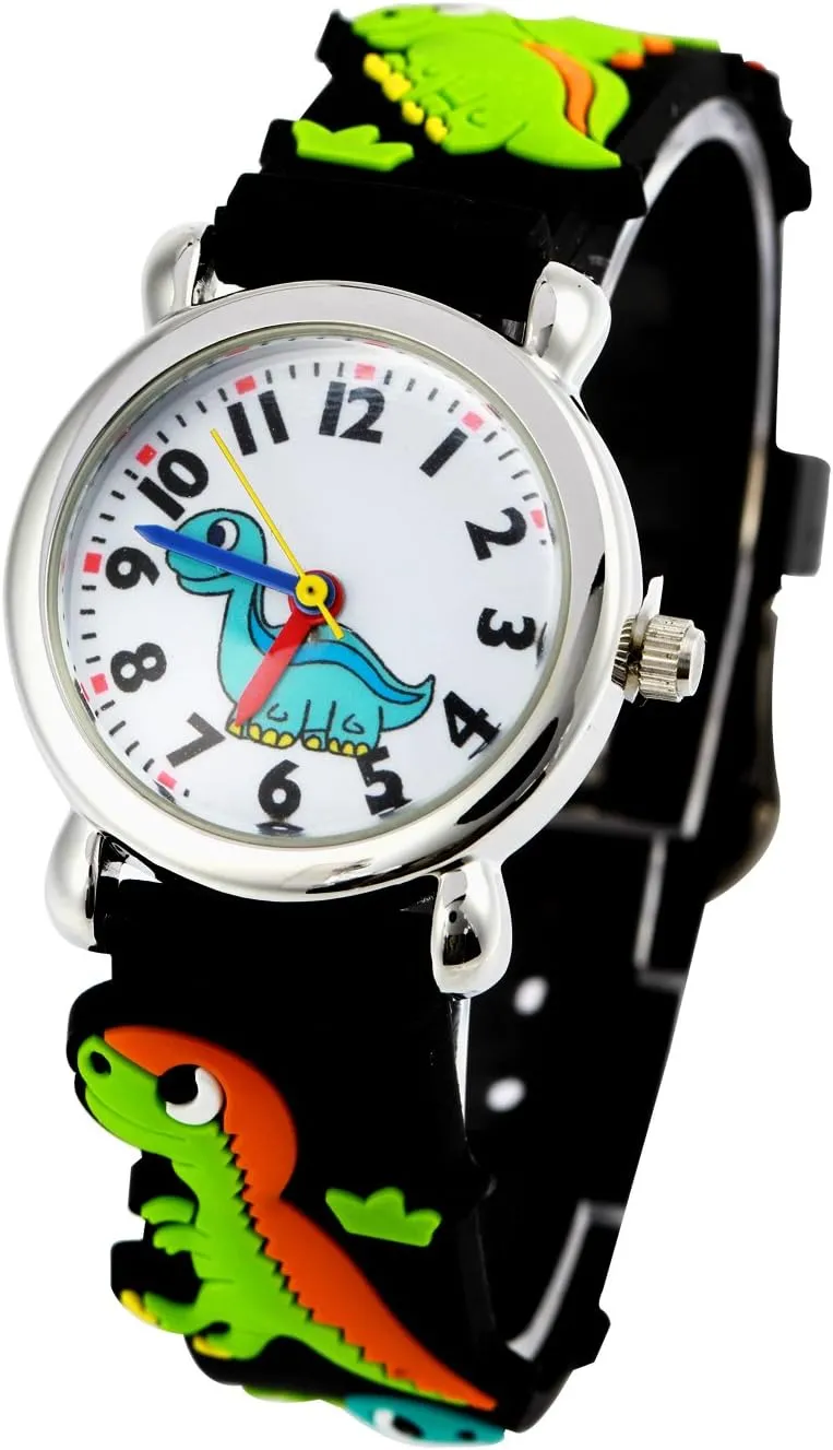 Jewtme Cute Toddler Children Kids Watches Ages 3-8 Analog Time Teacher 3D Silicone Band Cartoon Watch for Little Girls Boys