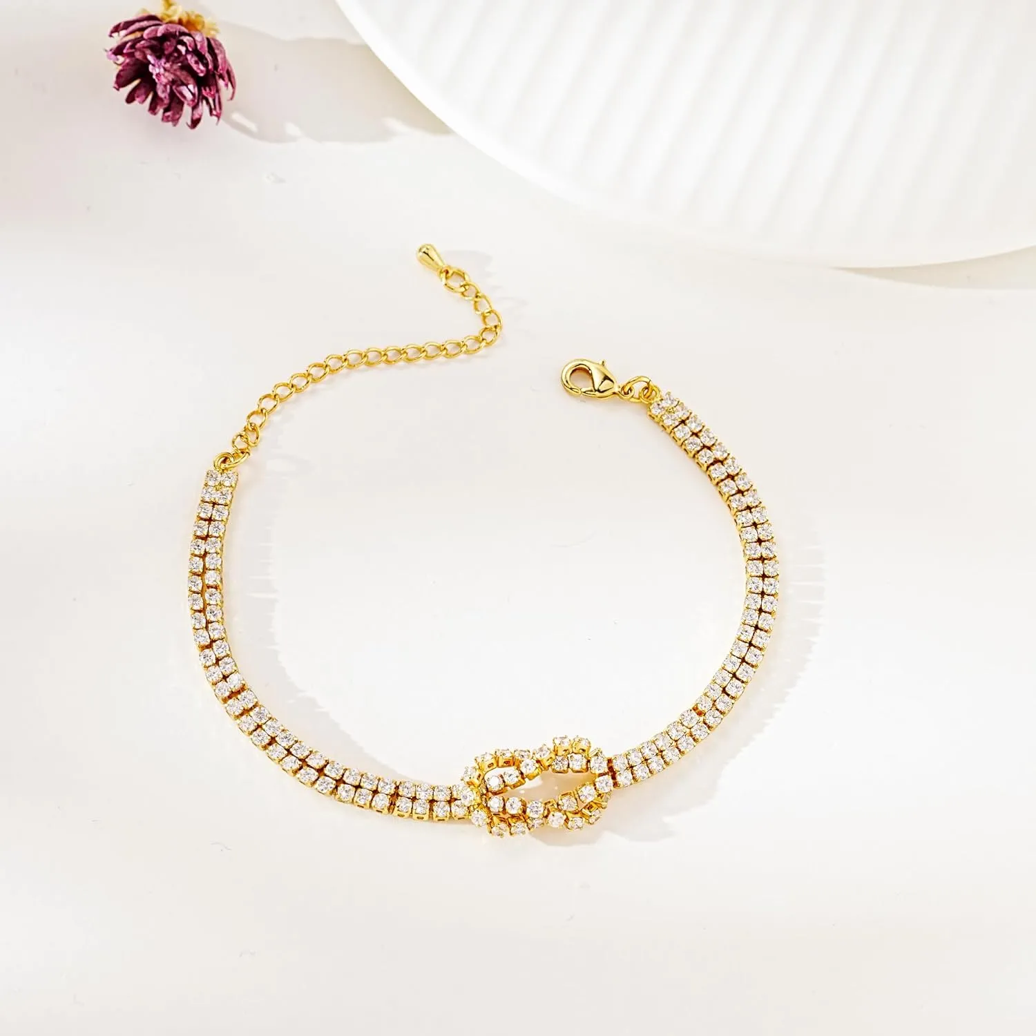 JINEAR 14K Gold Plated Bracelets for Women, Dainty Knot Bracelets Snake Chain Adjustable Non Tarnish Gold Bracelet Friendship Jewelry Gifts