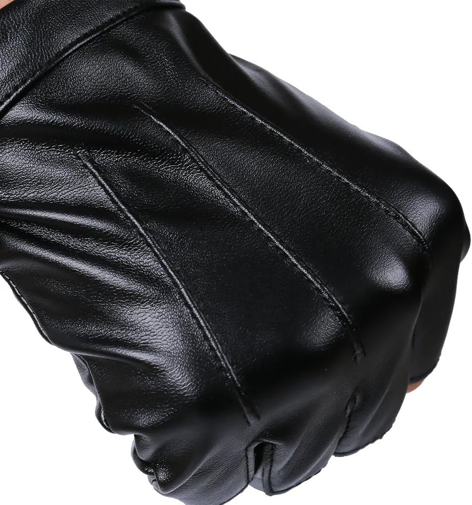 JISEN Men PU Leather Punk Half Finger Snap Performance Gloves