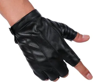 JISEN Men PU Leather Punk Half Finger Snap Performance Gloves