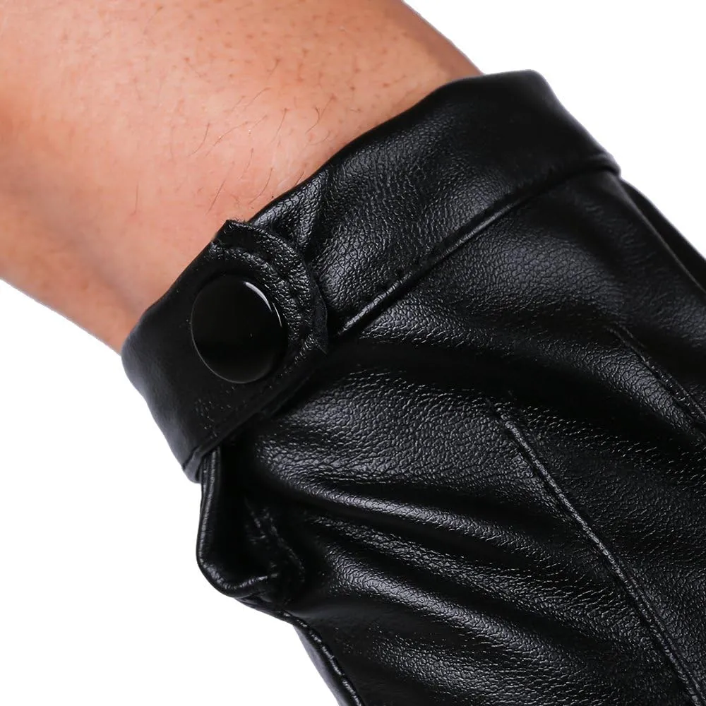 JISEN Men PU Leather Punk Half Finger Snap Performance Gloves