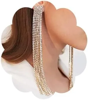 Jumwrit Dainty Dangle Rhinestone Earrings Minimalist Long Tassel Earrings Costume Accessories for WomenRose Gold