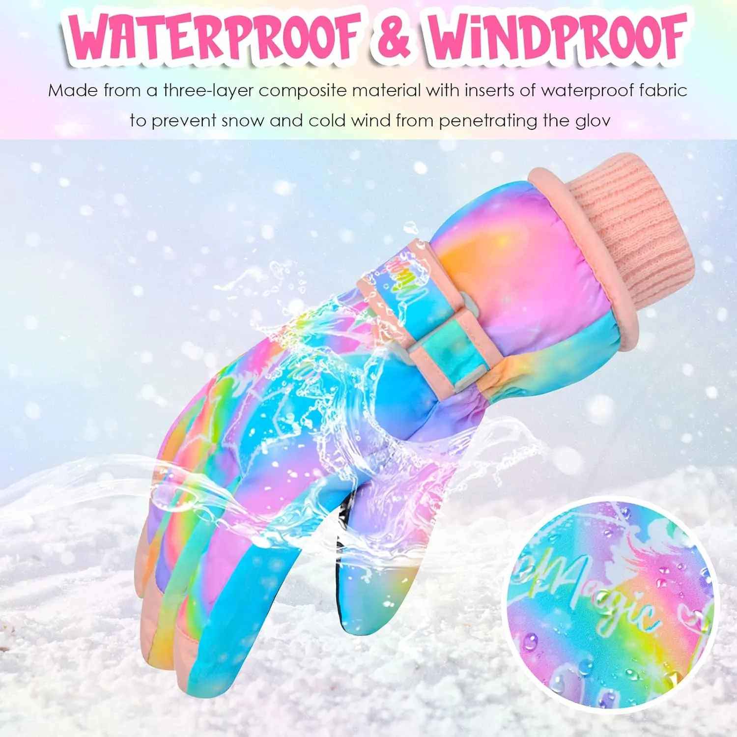 Kids Gloves Winter Snow Gloves Waterproof Ski Gloves for Girls, Toddler Snow Gloves Outdoor Snowboard Gloves
