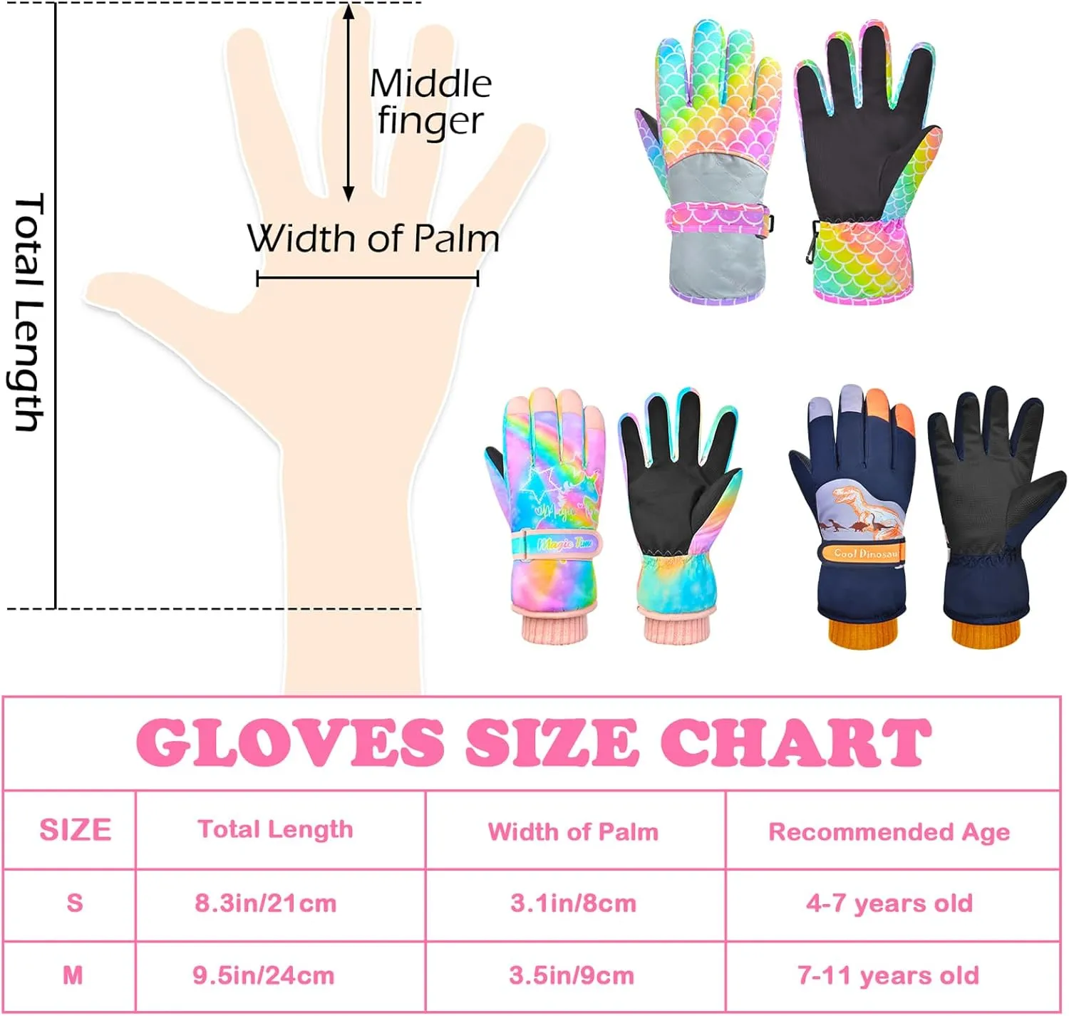 Kids Gloves Winter Snow Gloves Waterproof Ski Gloves for Girls, Toddler Snow Gloves Outdoor Snowboard Gloves