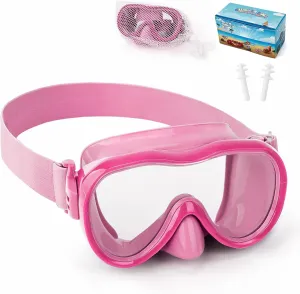 Kids Swim Goggles 180 Snorkel Diving Mask with Nose Cover, Anti-Fog Kids Swimming Goggles with Elastic Fabric Strap for Kids Boys Girls