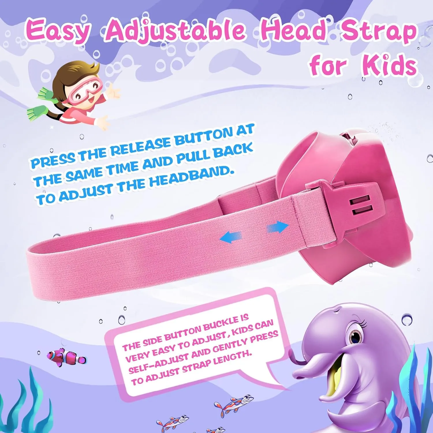 Kids Swim Goggles 180 Snorkel Diving Mask with Nose Cover, Anti-Fog Kids Swimming Goggles with Elastic Fabric Strap for Kids Boys Girls