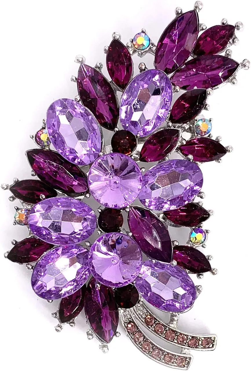 LAXPICOL Vintage Green Austrian Crystal Flower Leaf Bouquet Clusters Large Big Brooch Pin for Women Gold Tone
